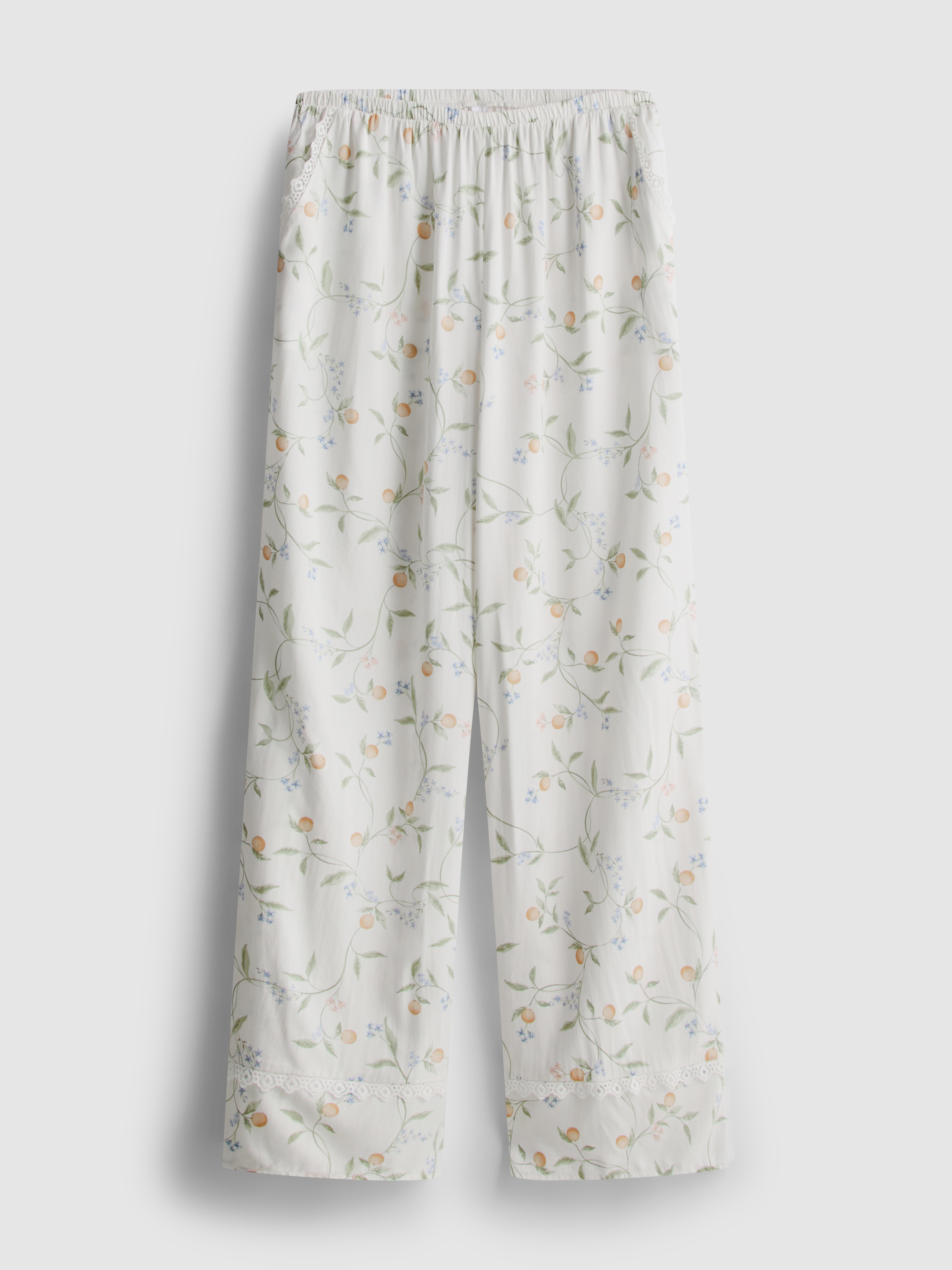 Orange Print Lace Trim Pyjama Bottoms