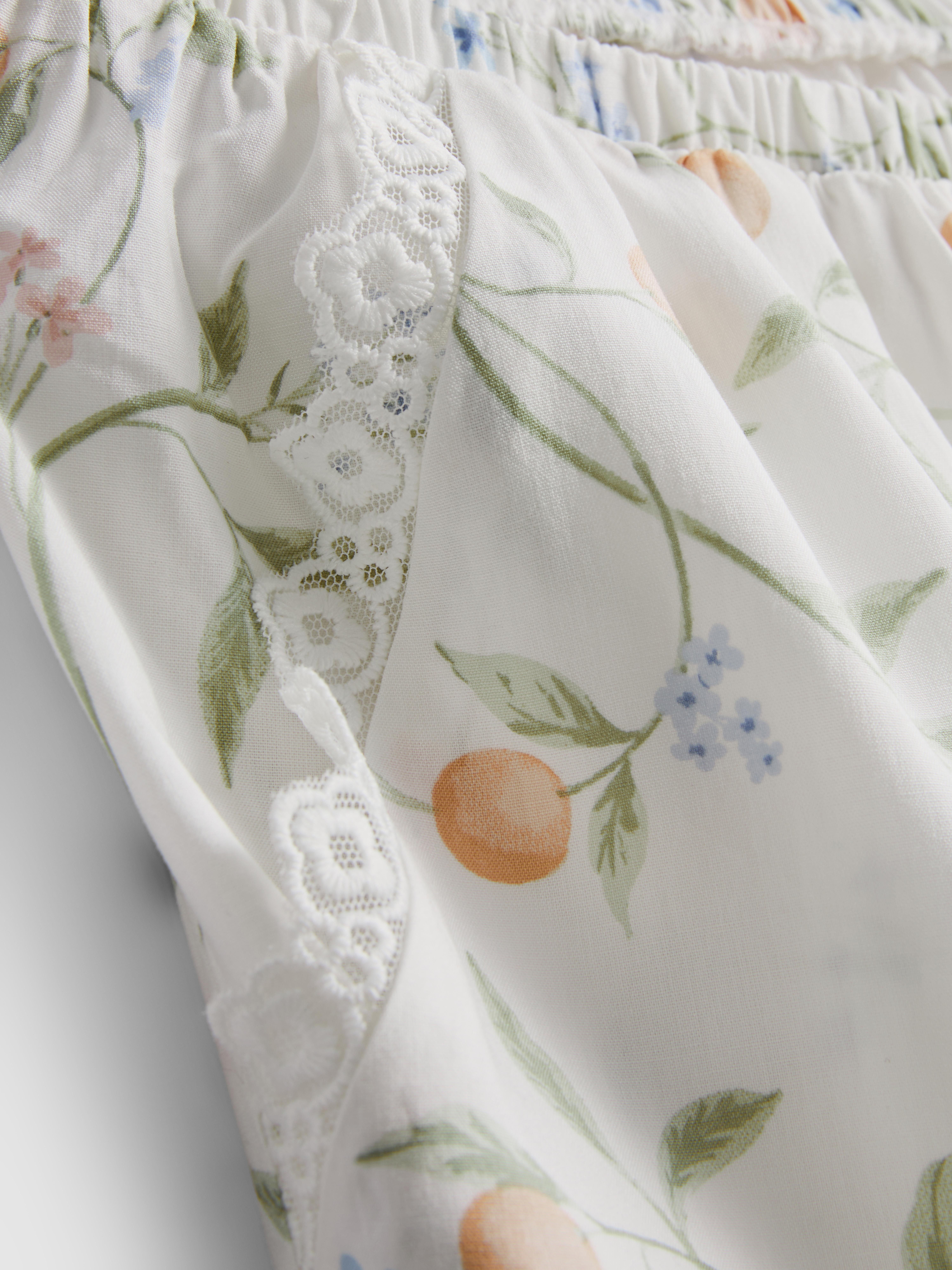 Orange Print Lace Trim Pyjama Bottoms