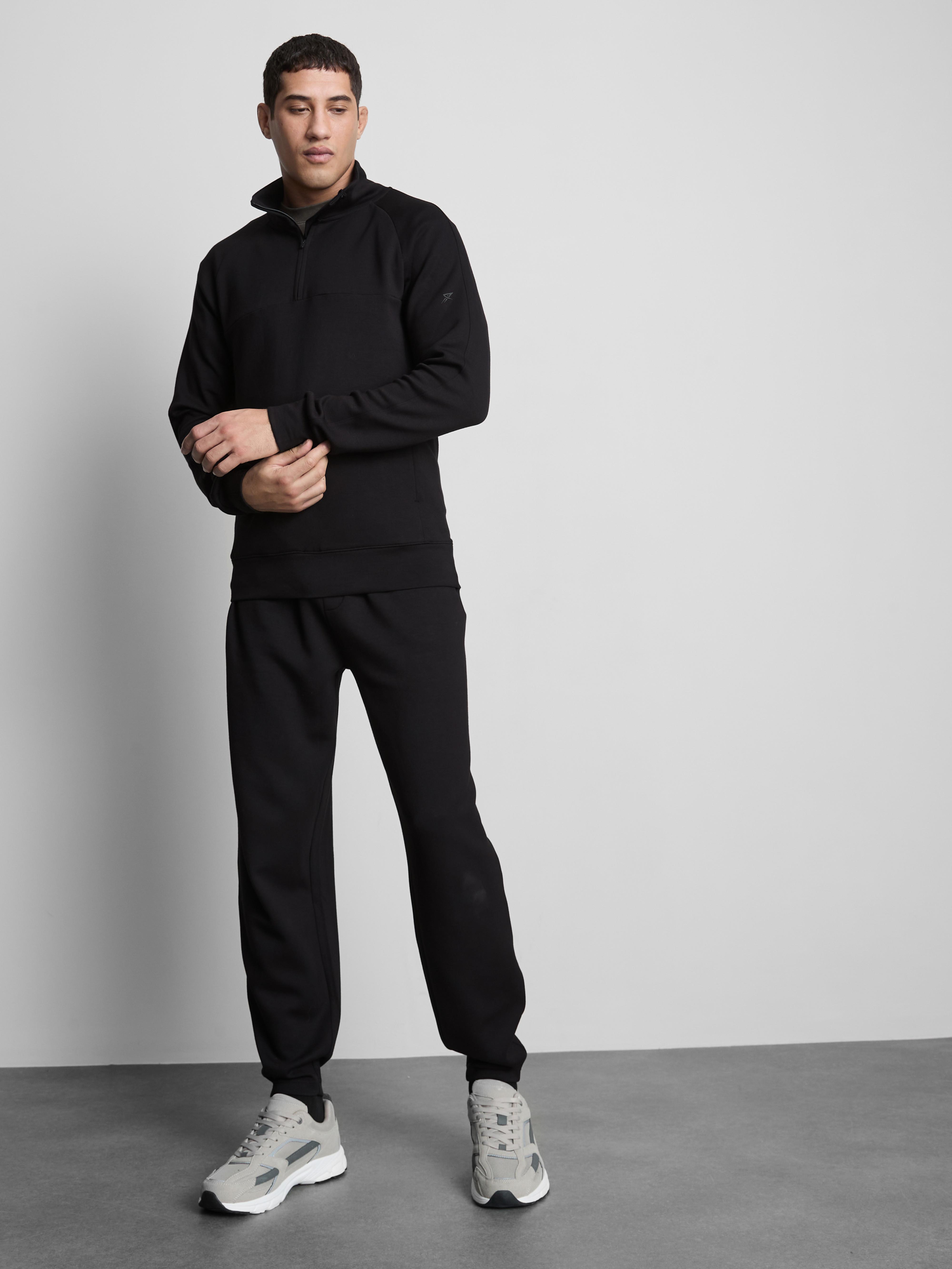 Men's Black Soft Active Half-Zip Funnel Neck Sweatshirt