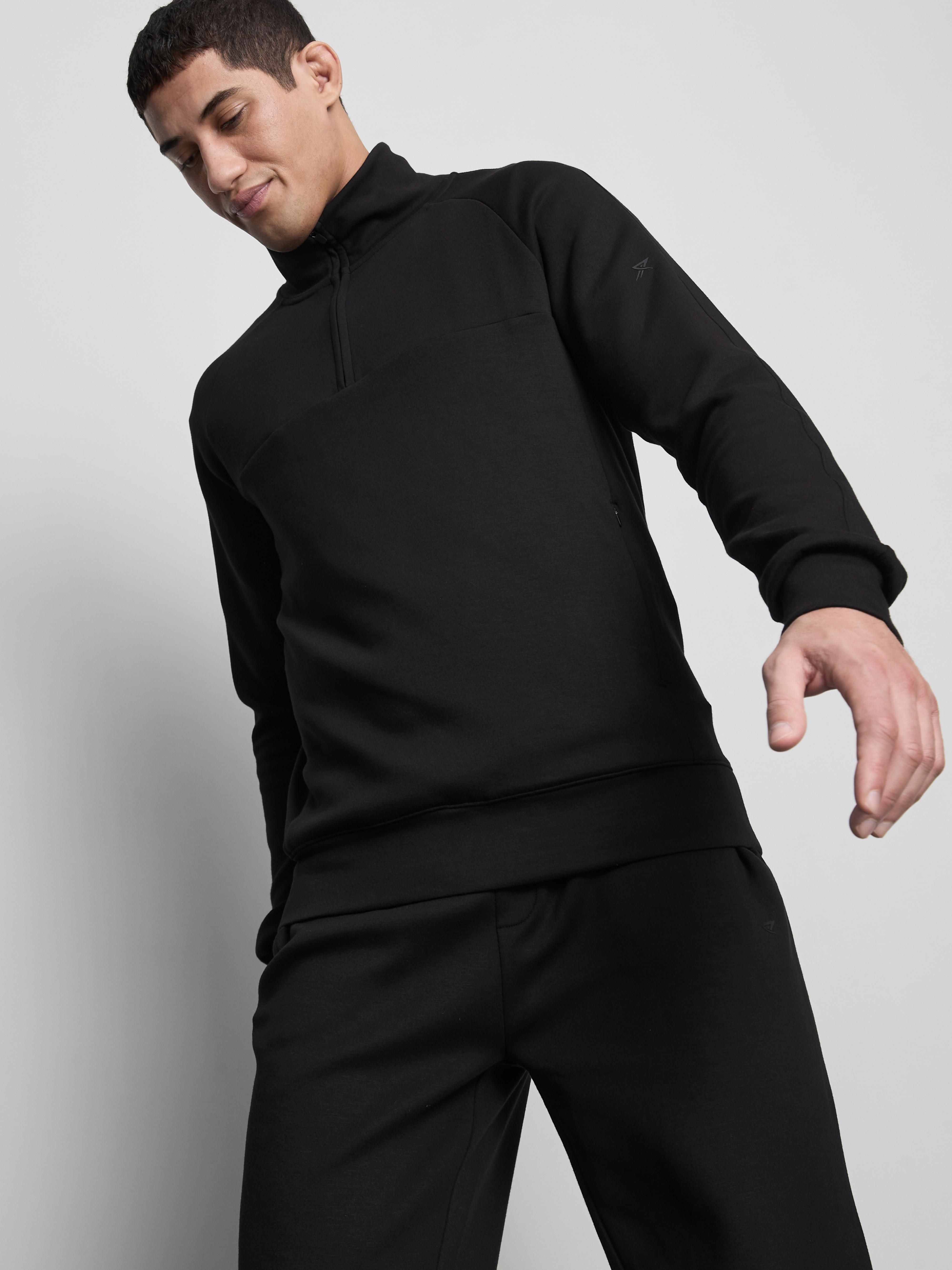 Men's Black Soft Active Half-Zip Funnel Neck Sweatshirt