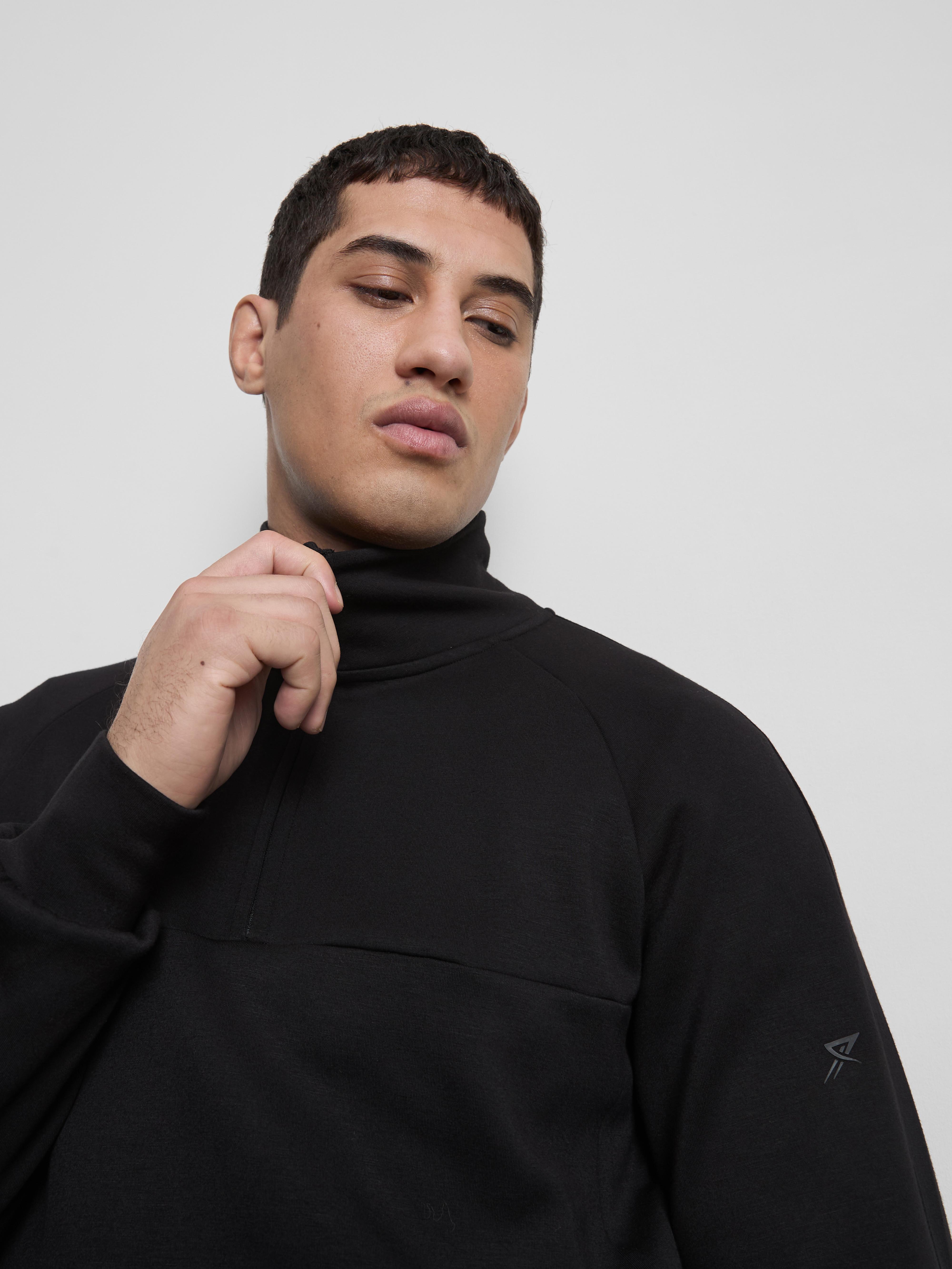 Men's Black Soft Active Half-Zip Funnel Neck Sweatshirt