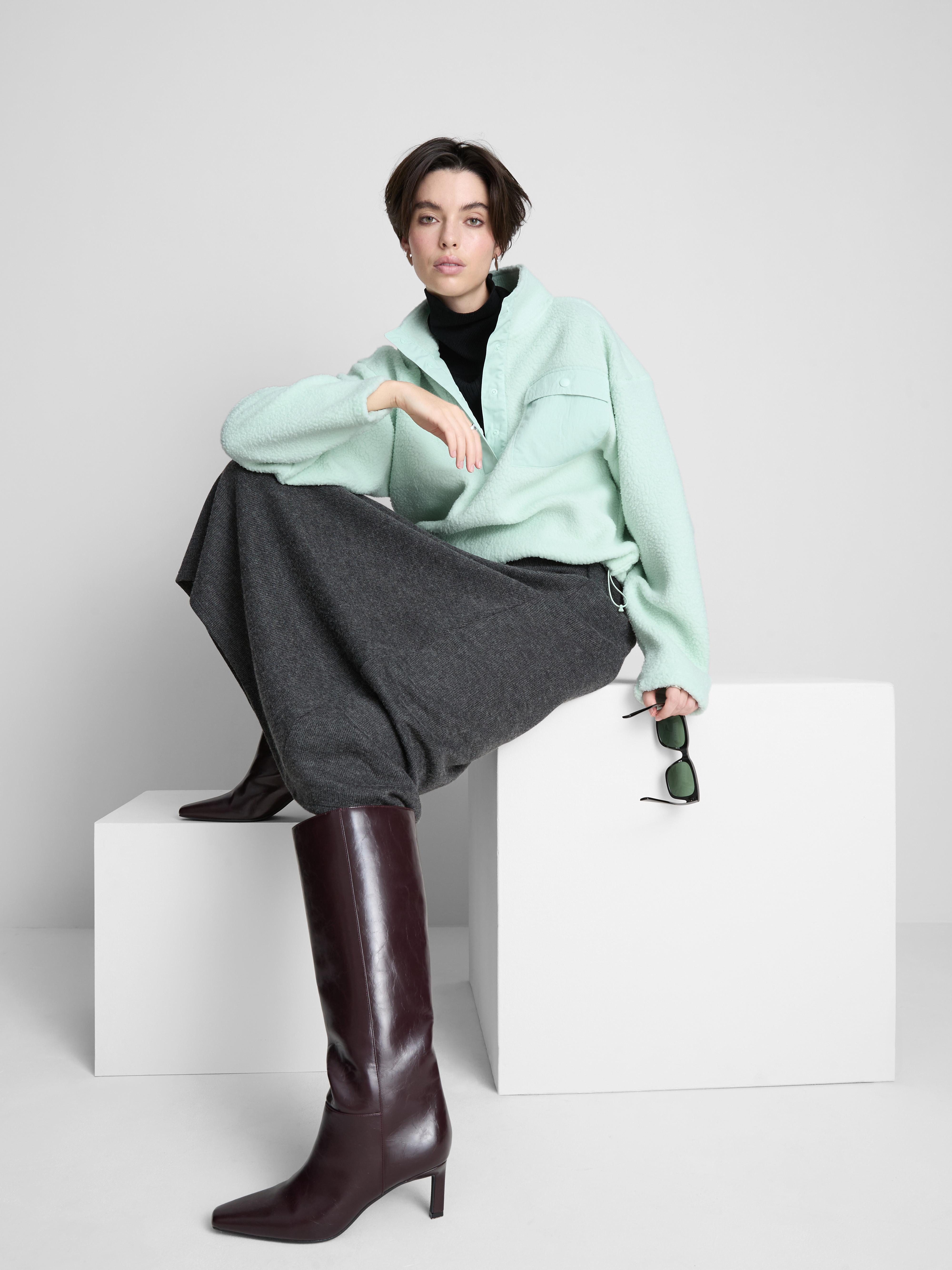 Sweat-shirt effet mouton retourné à demi-patte