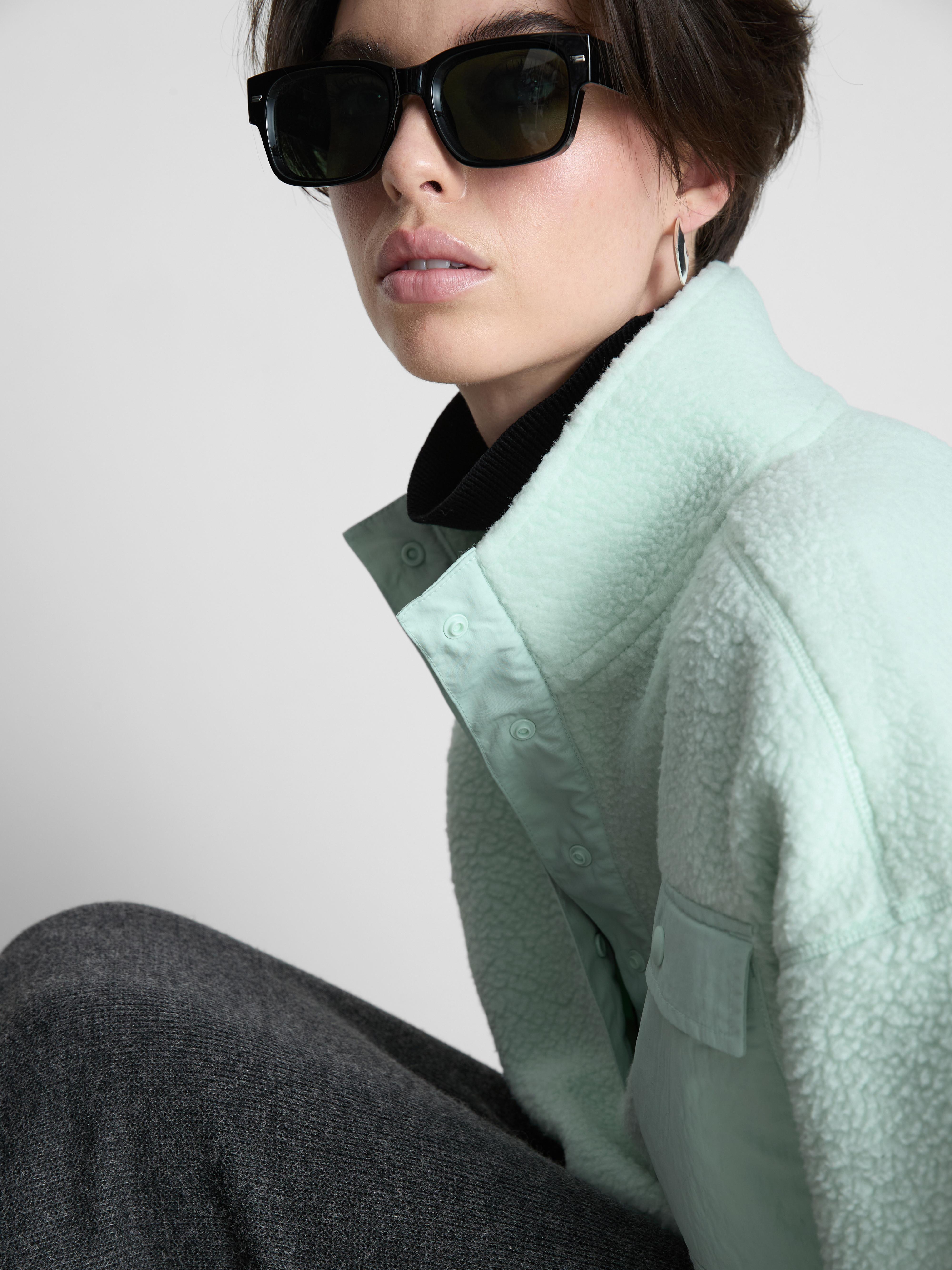 Women's Light Green Half-Placket Borg Sweatshirt