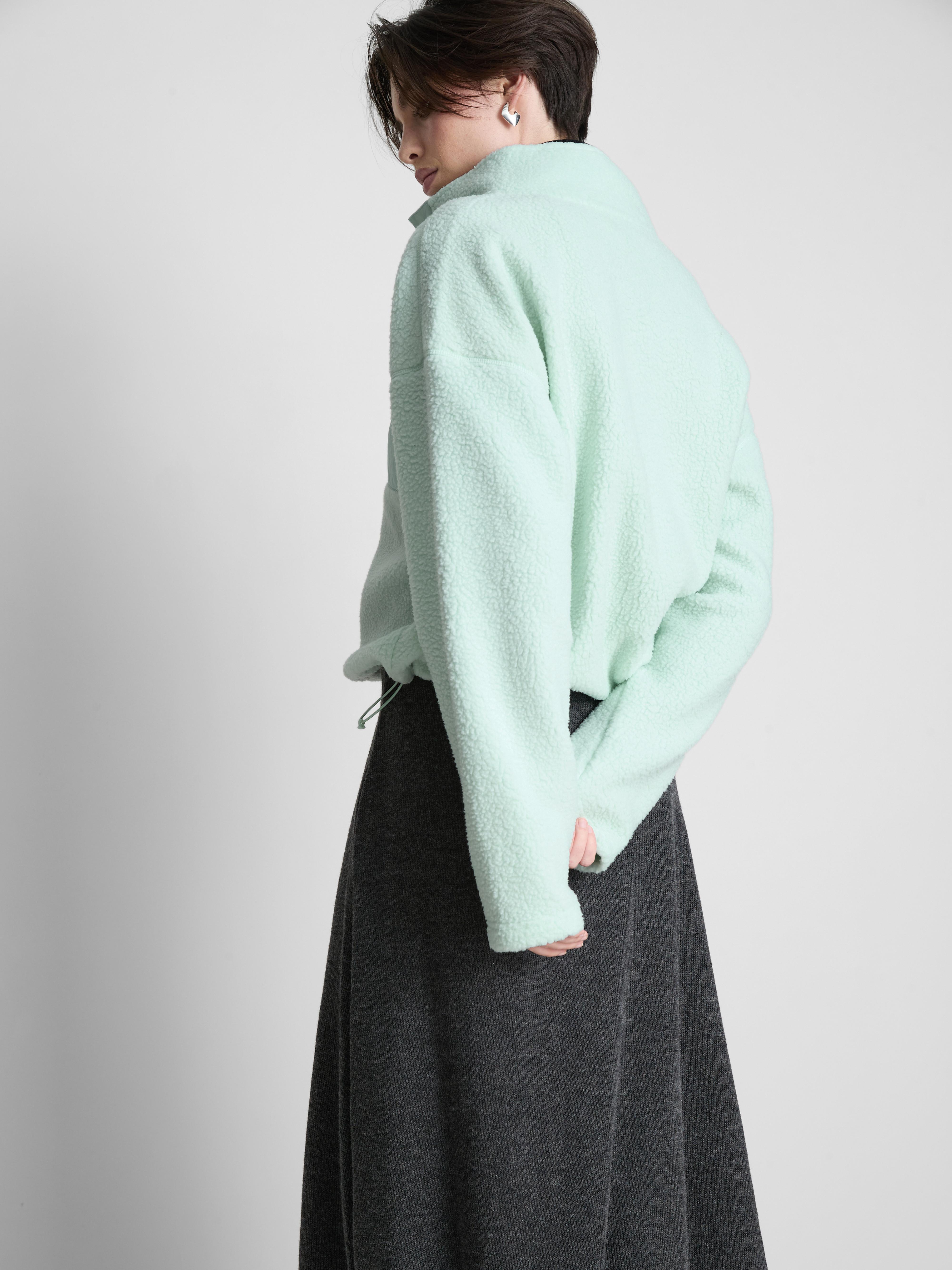 Women's Light Green Half-Placket Borg Sweatshirt