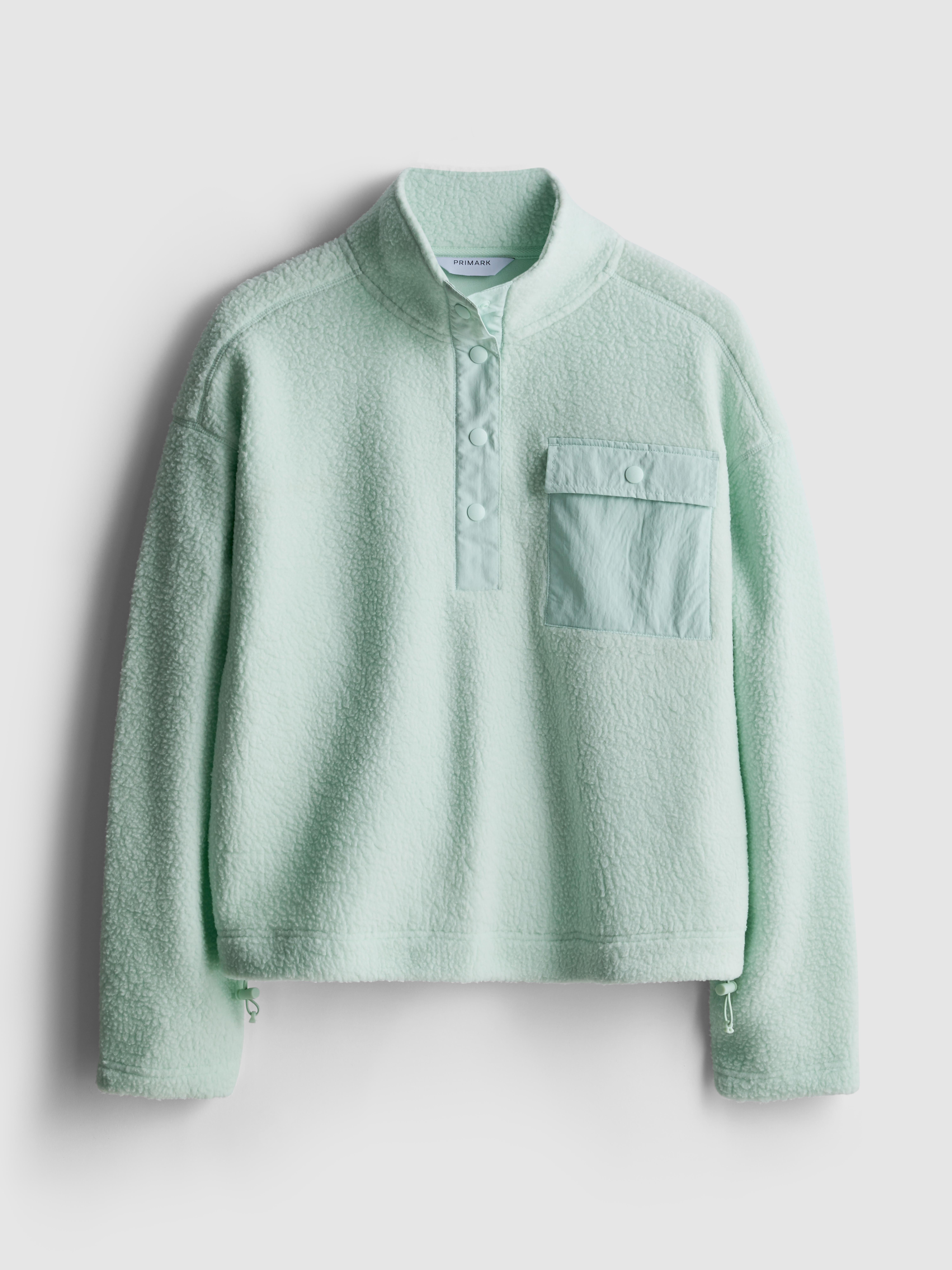 Women's Light Green Half-Placket Borg Sweatshirt