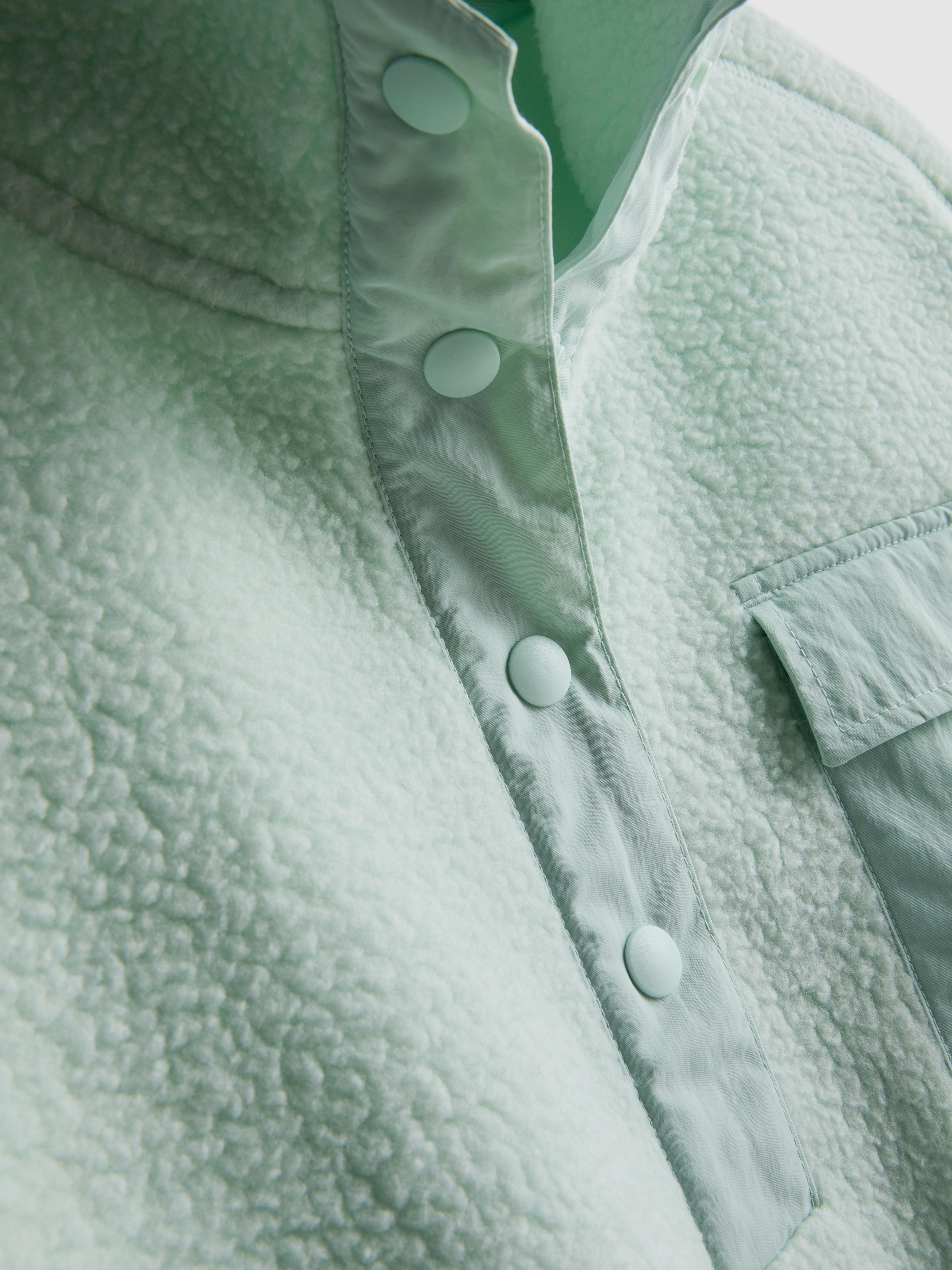 Women's Light Green Half-Placket Borg Sweatshirt