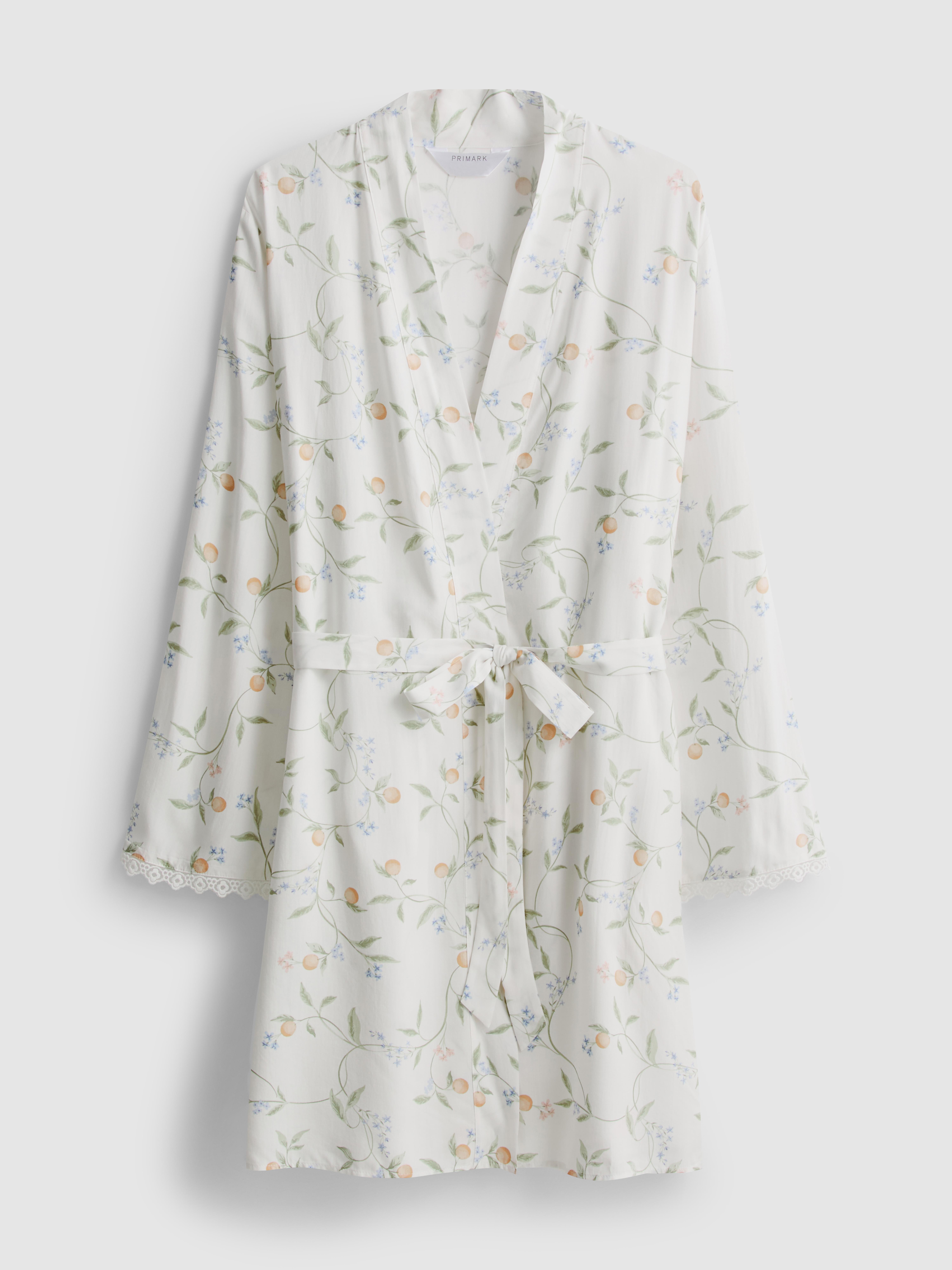 Orange Print Lace Trim Dressing Robe