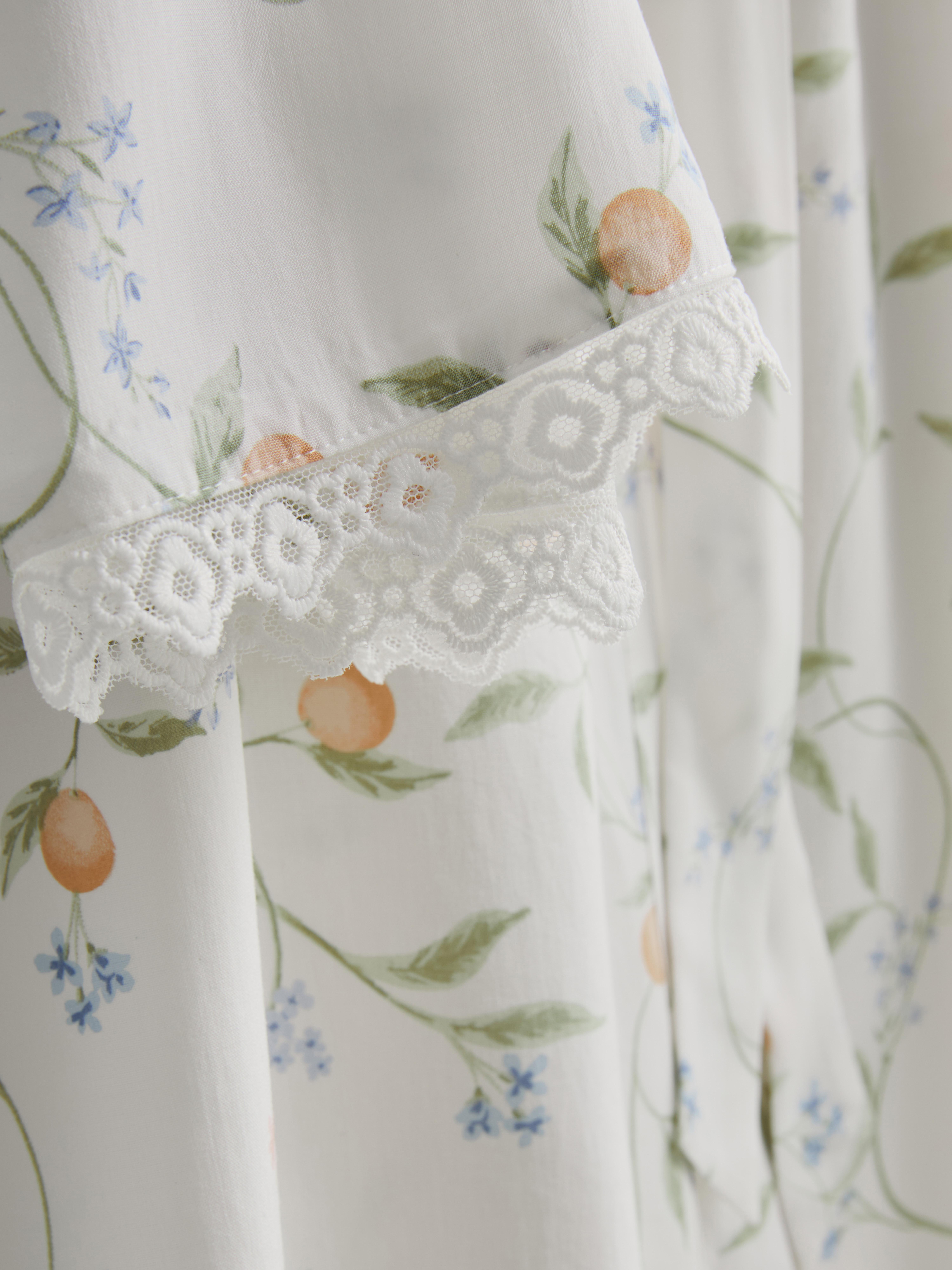 Orange Print Lace Trim Dressing Robe