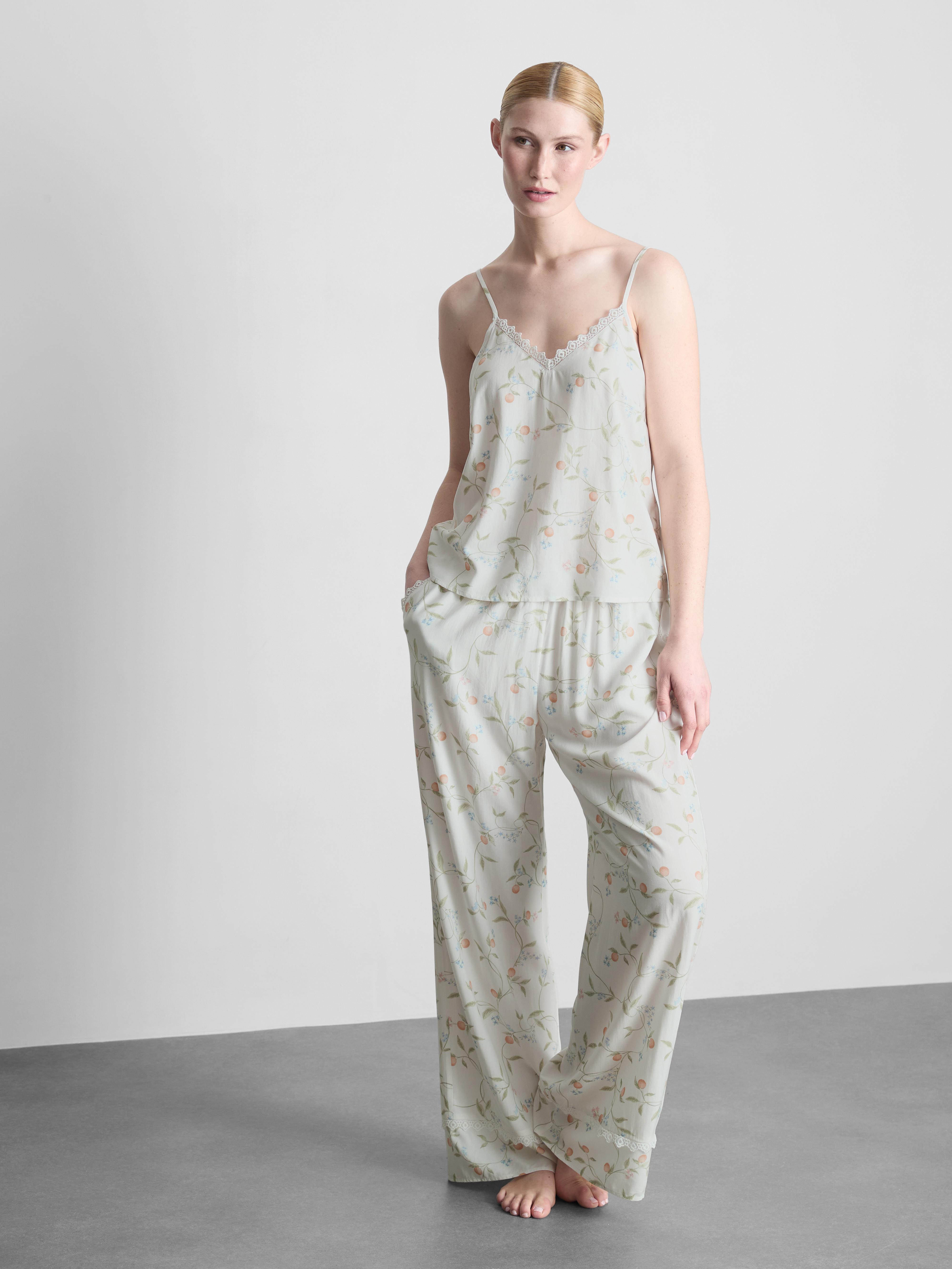 Orange Print Lace Trim Pyjama Cami