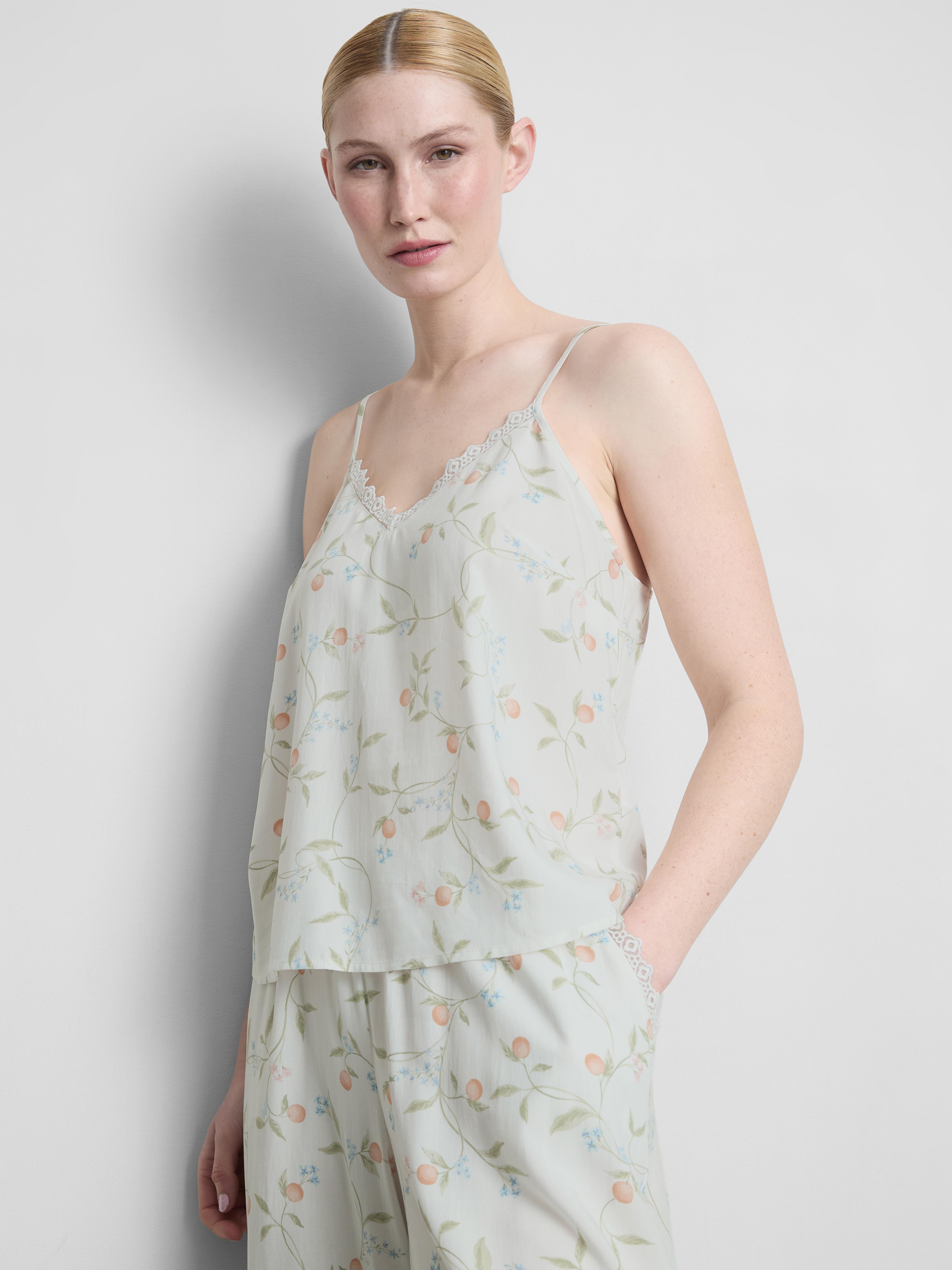 Orange Print Lace Trim Pyjama Cami