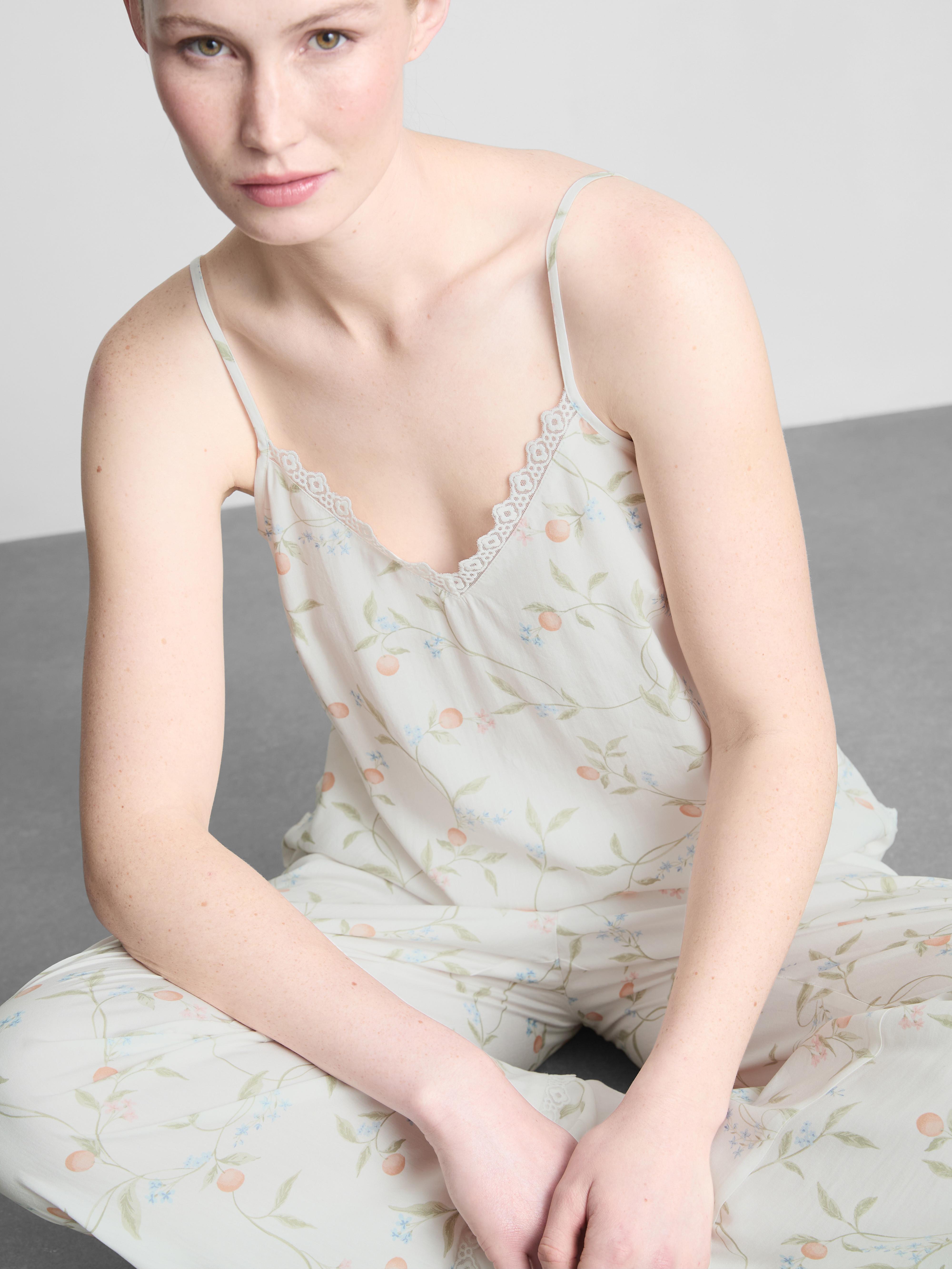 Orange Print Lace Trim Pyjama Cami
