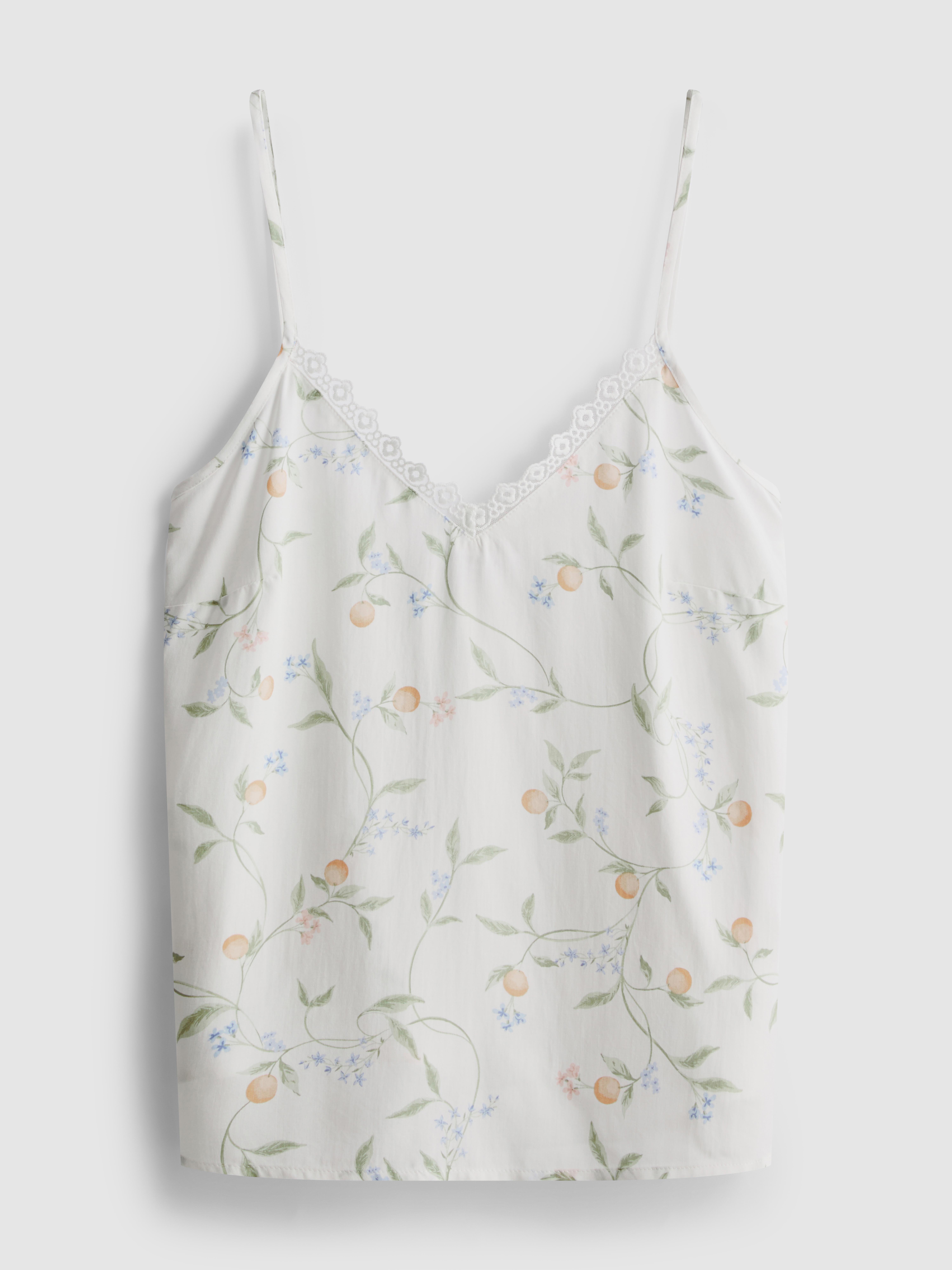 Orange Print Lace Trim Pyjama Cami