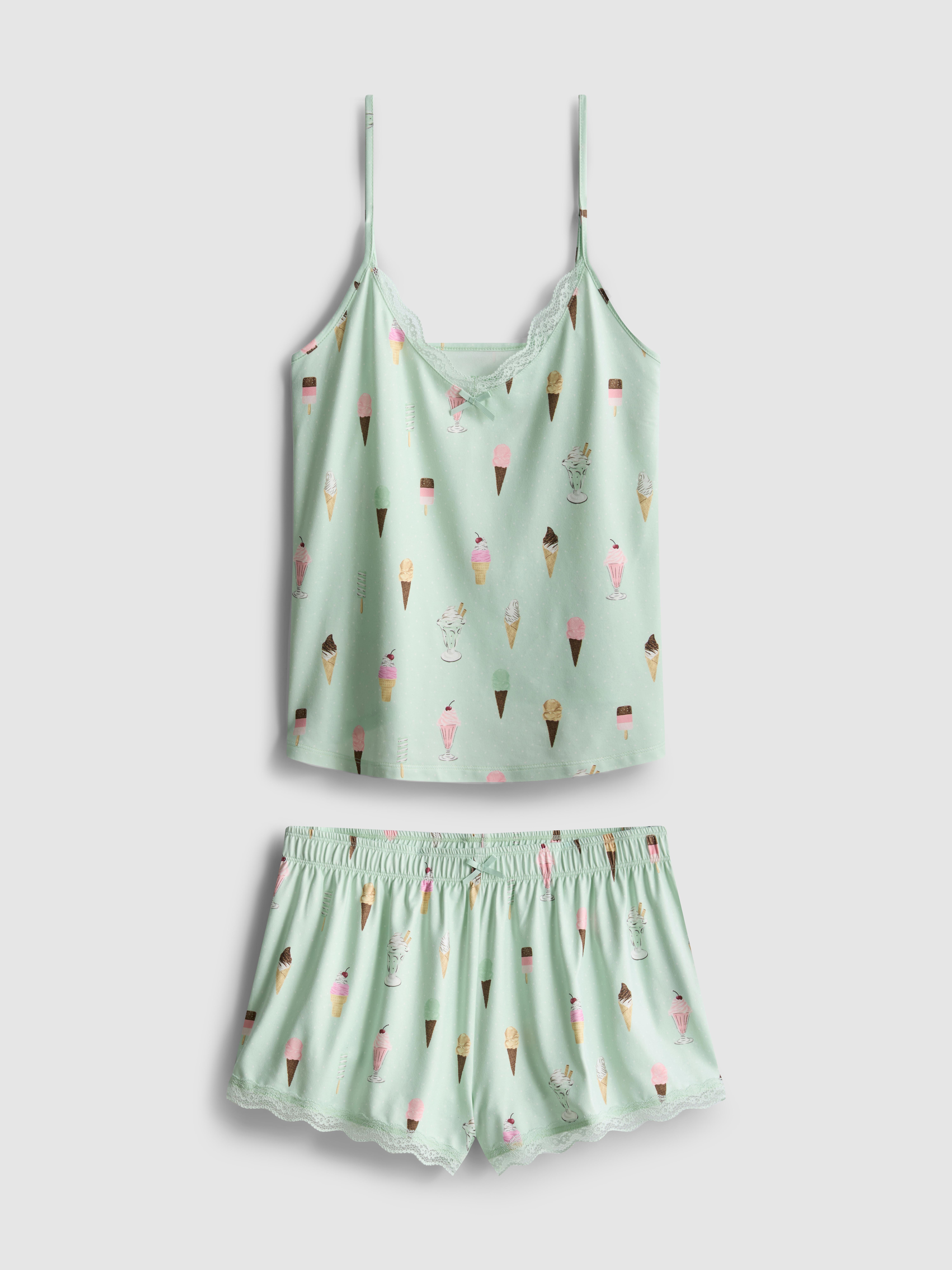 Pigiama corto stampato Verde acqua