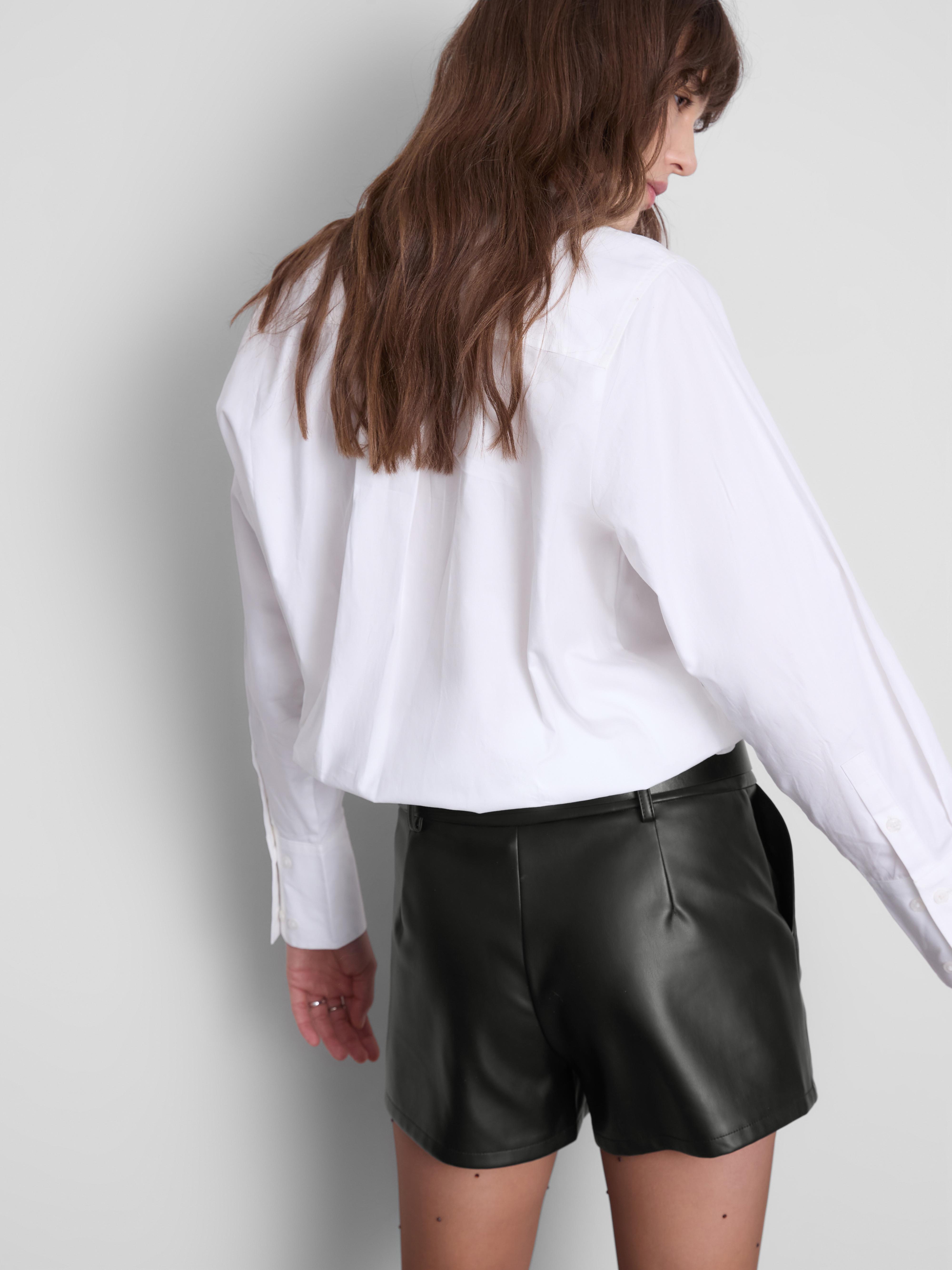 Women's Black Belted Faux-Leather Shorts