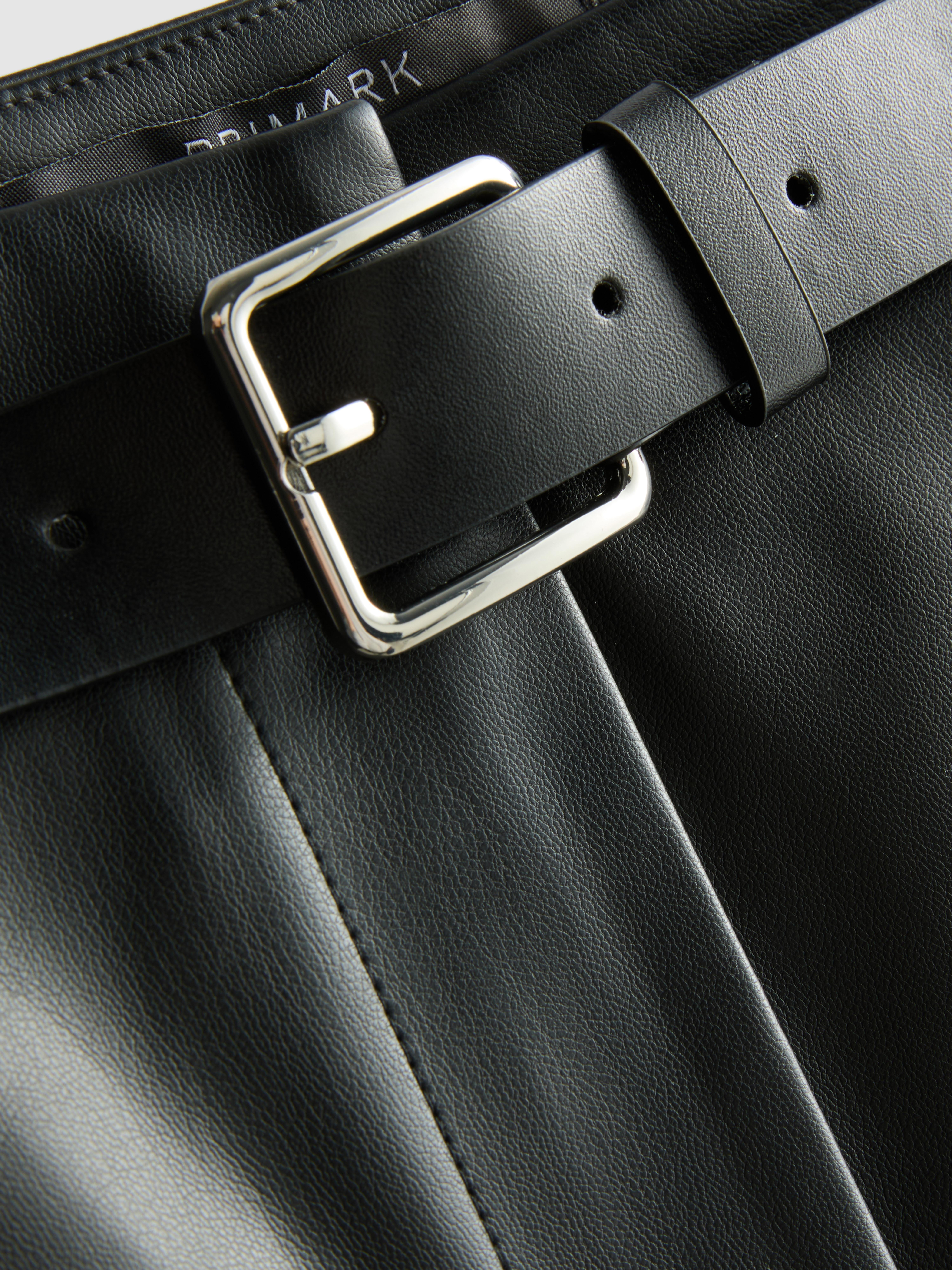 Women's Black Belted Faux-Leather Shorts