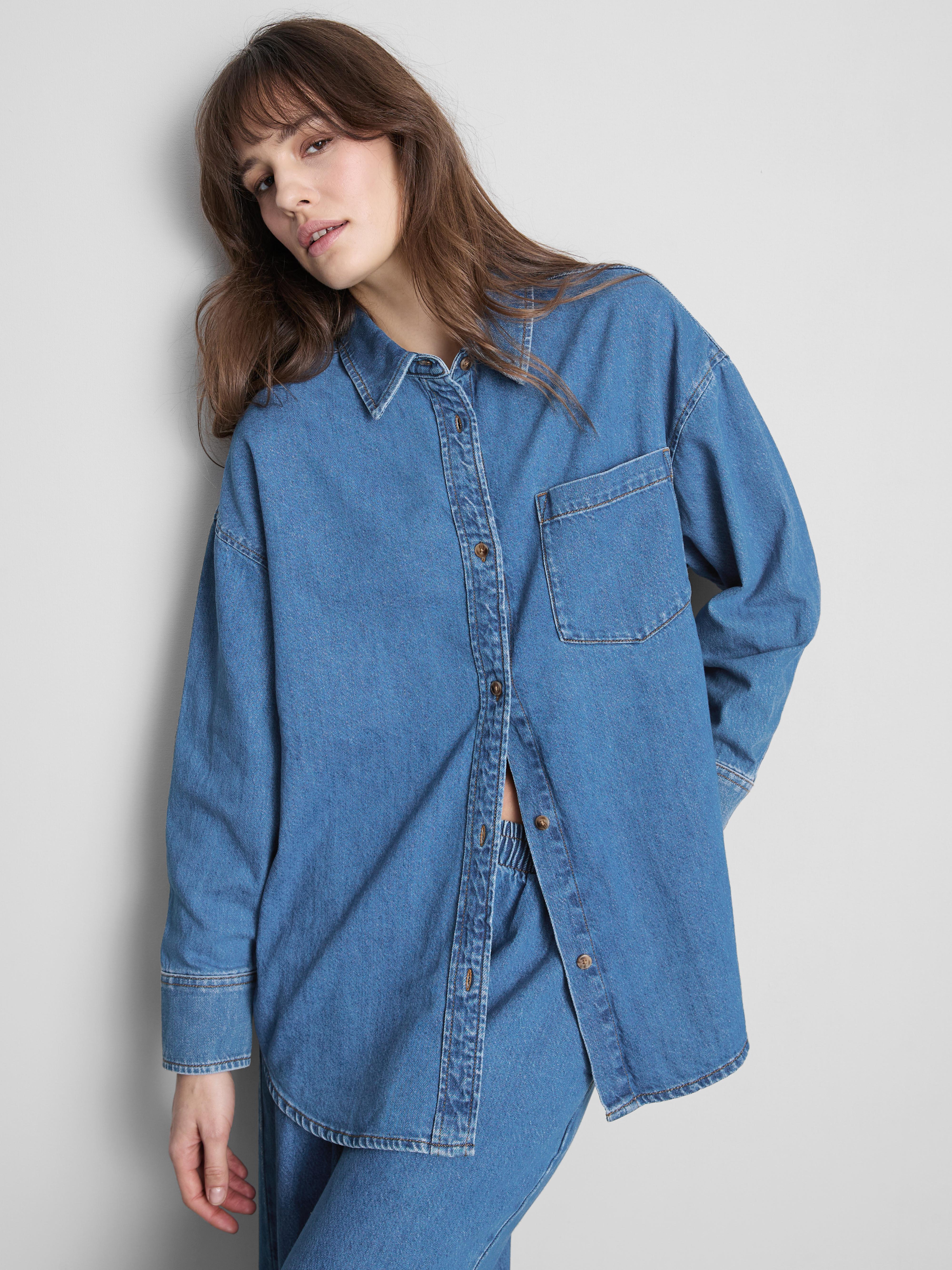 Relaxed Cotton Denim Button-Up Shirt