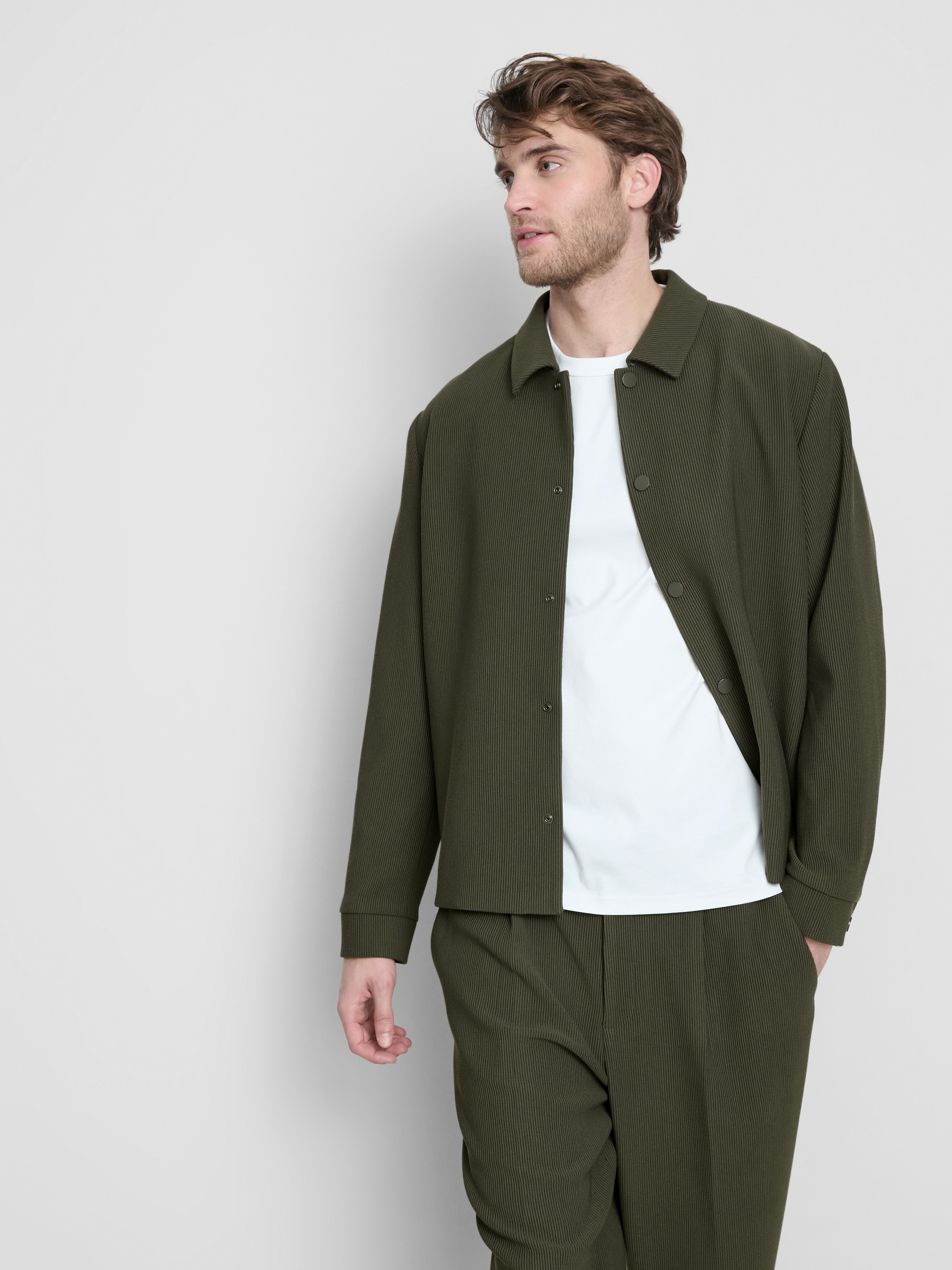 Men's Olive The Edit Button-Up Plisse Jacket