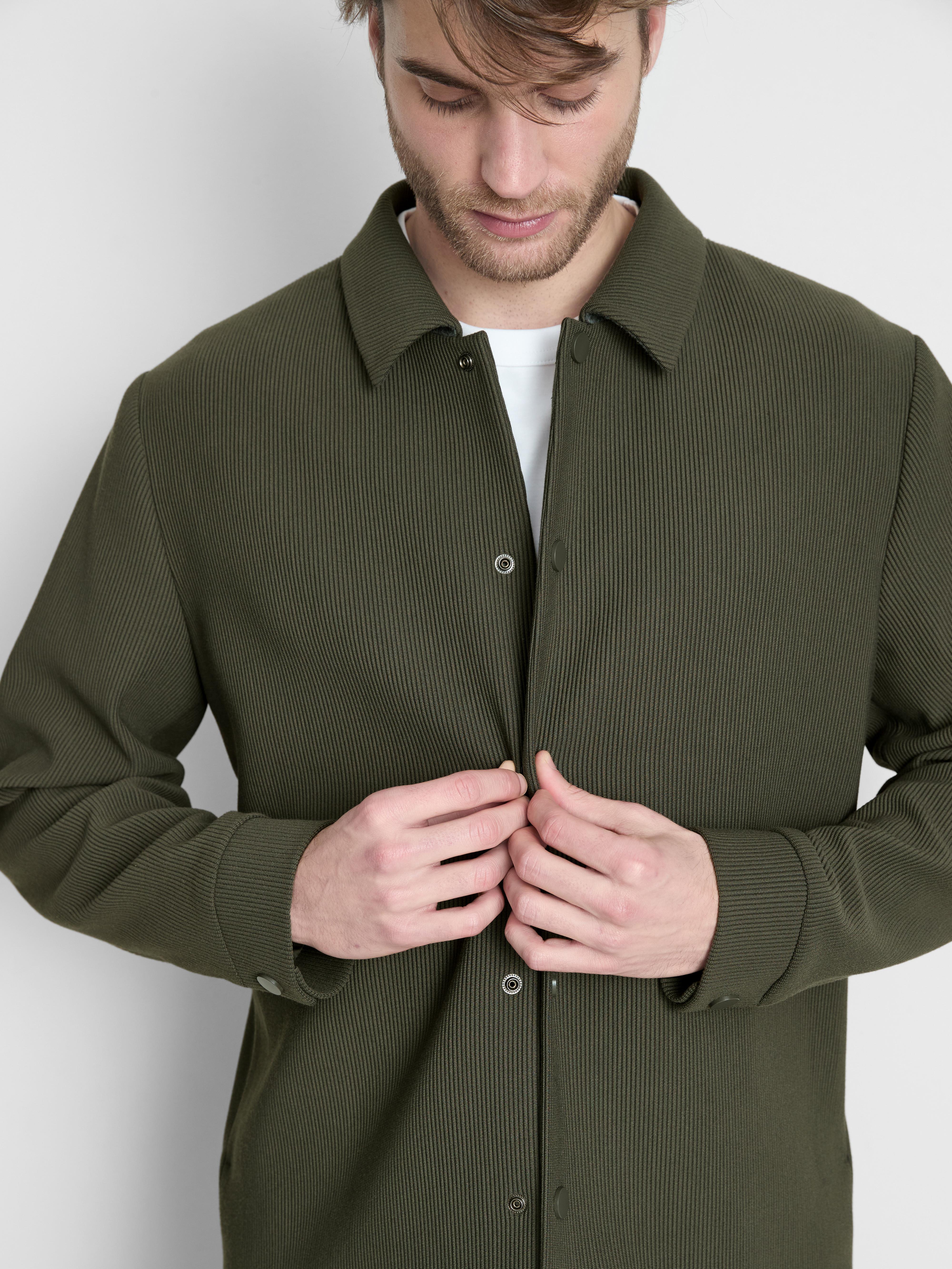 Men's Olive The Edit Button-Up Plisse Jacket