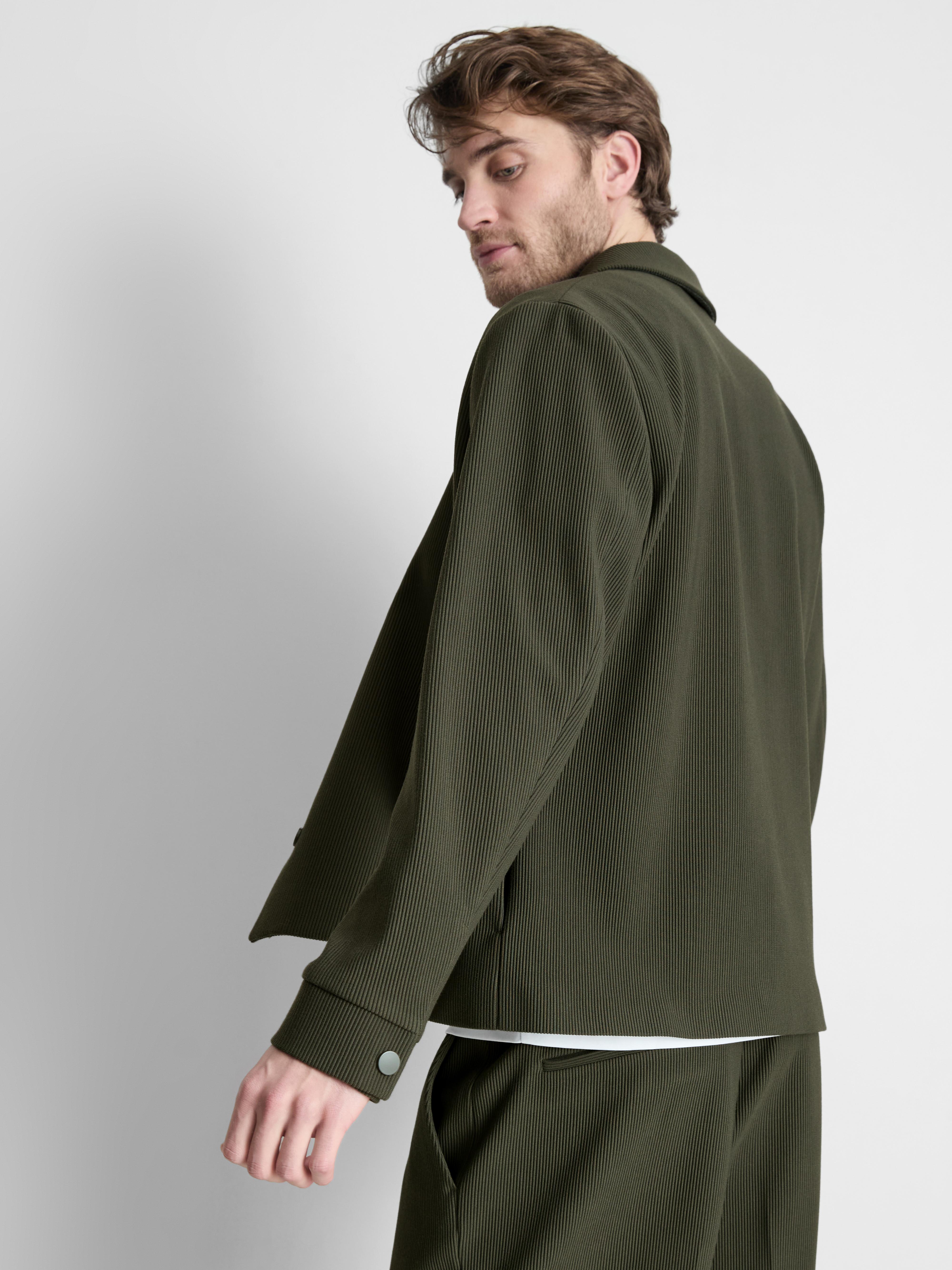 Men's Olive The Edit Button-Up Plisse Jacket