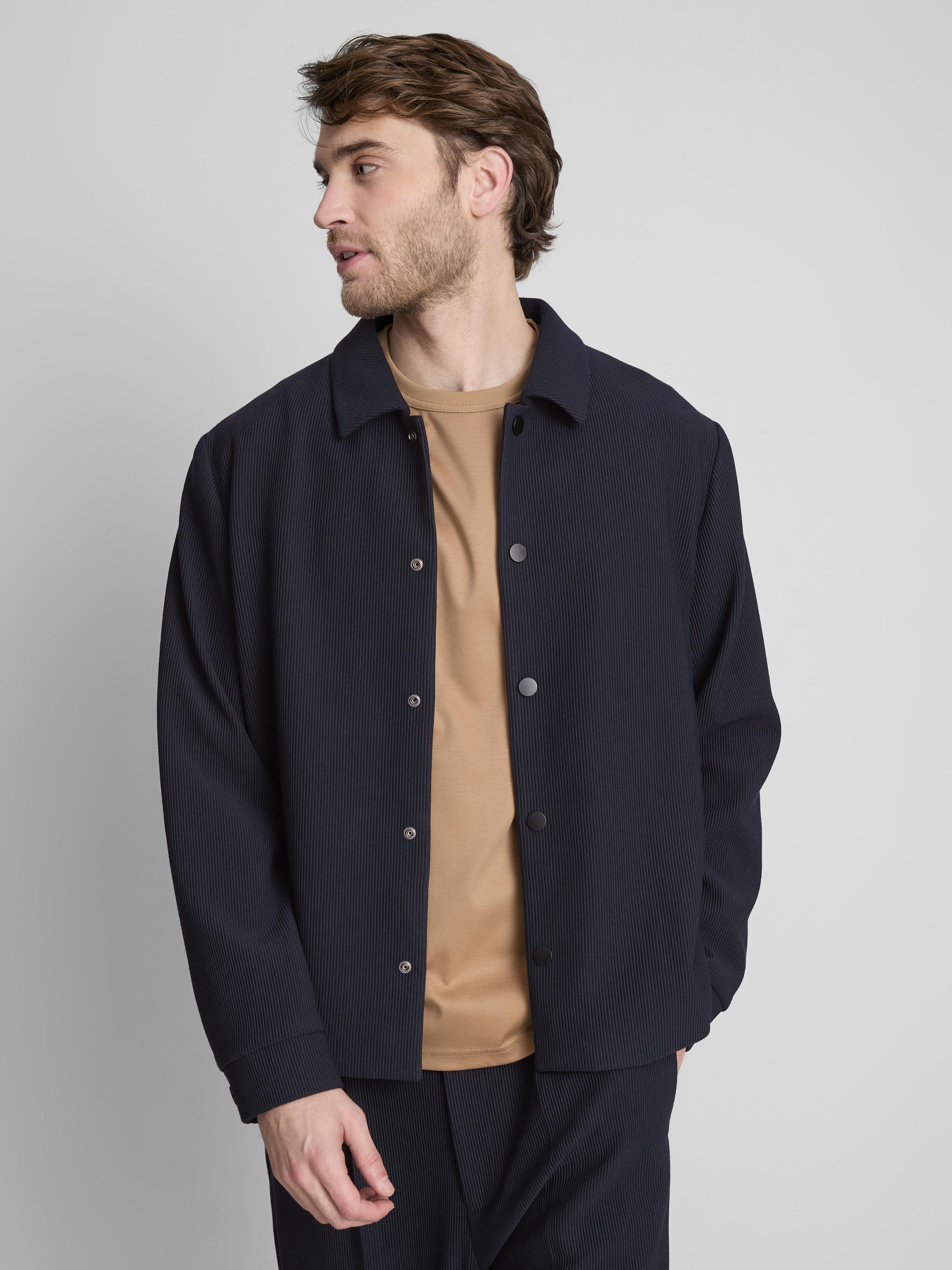 Men's Navy The Edit Button-Up Plisse Jacket