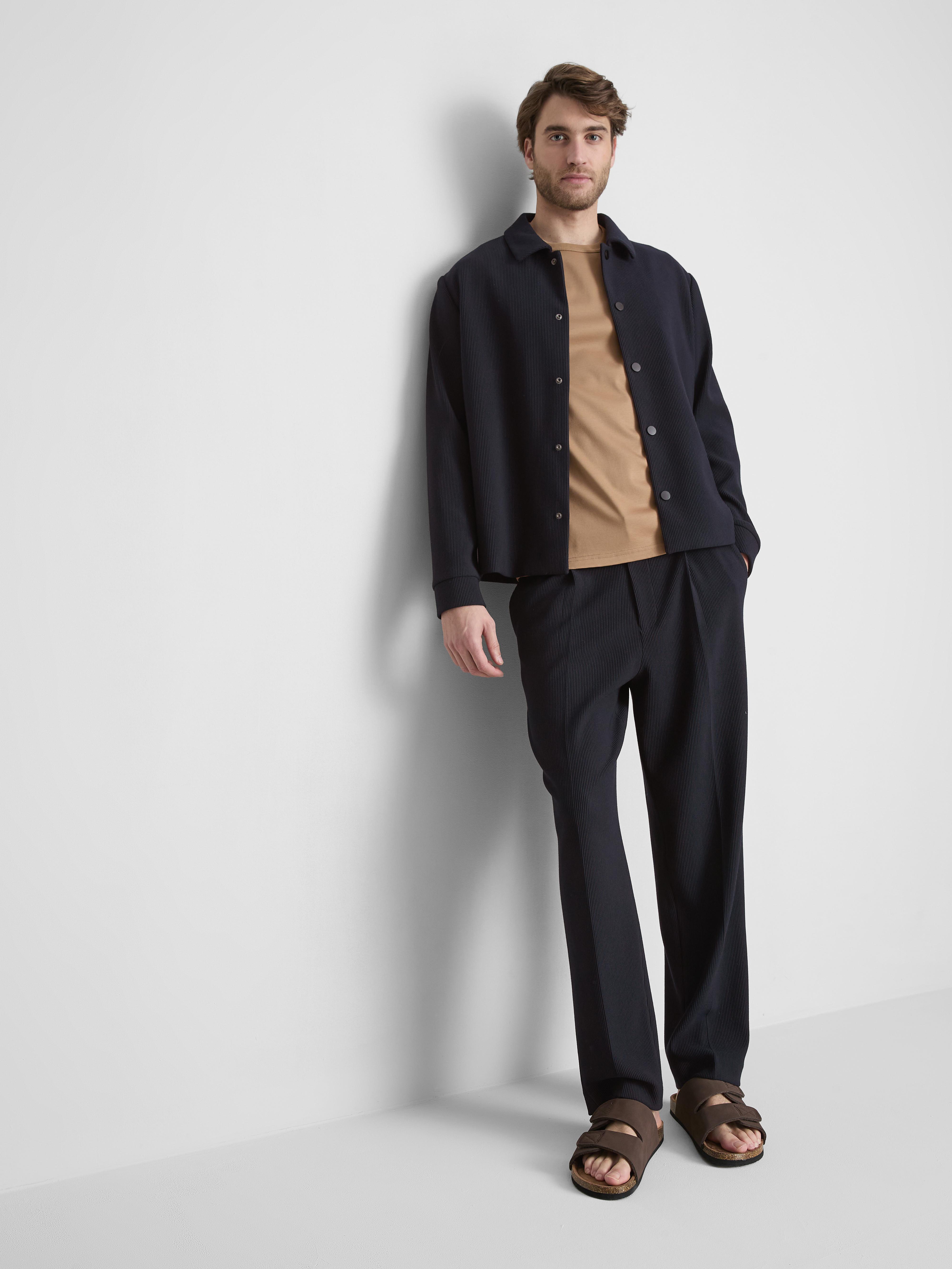 Men's Navy The Edit Button-Up Plisse Jacket
