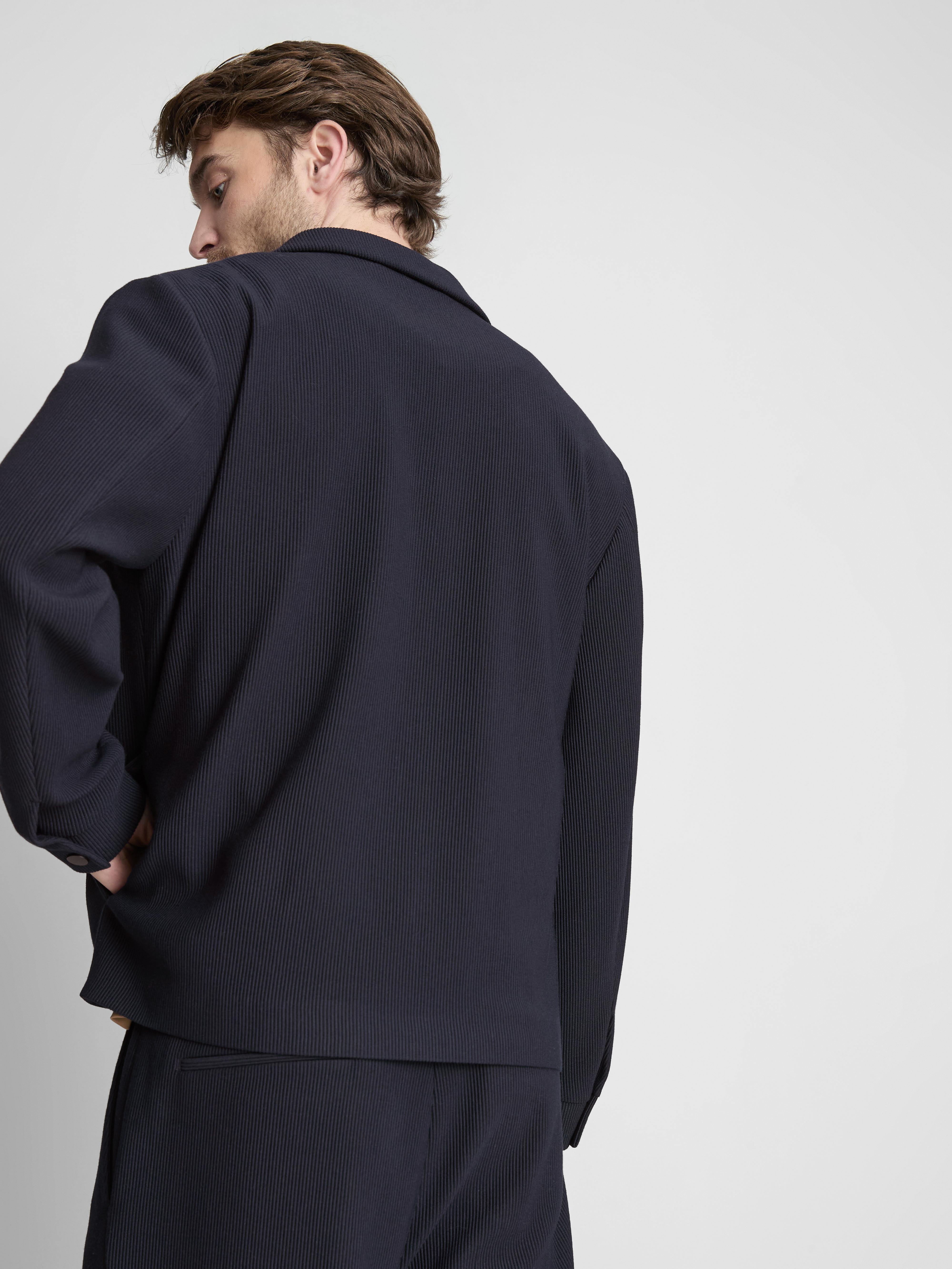 Men's Navy The Edit Button-Up Plisse Jacket