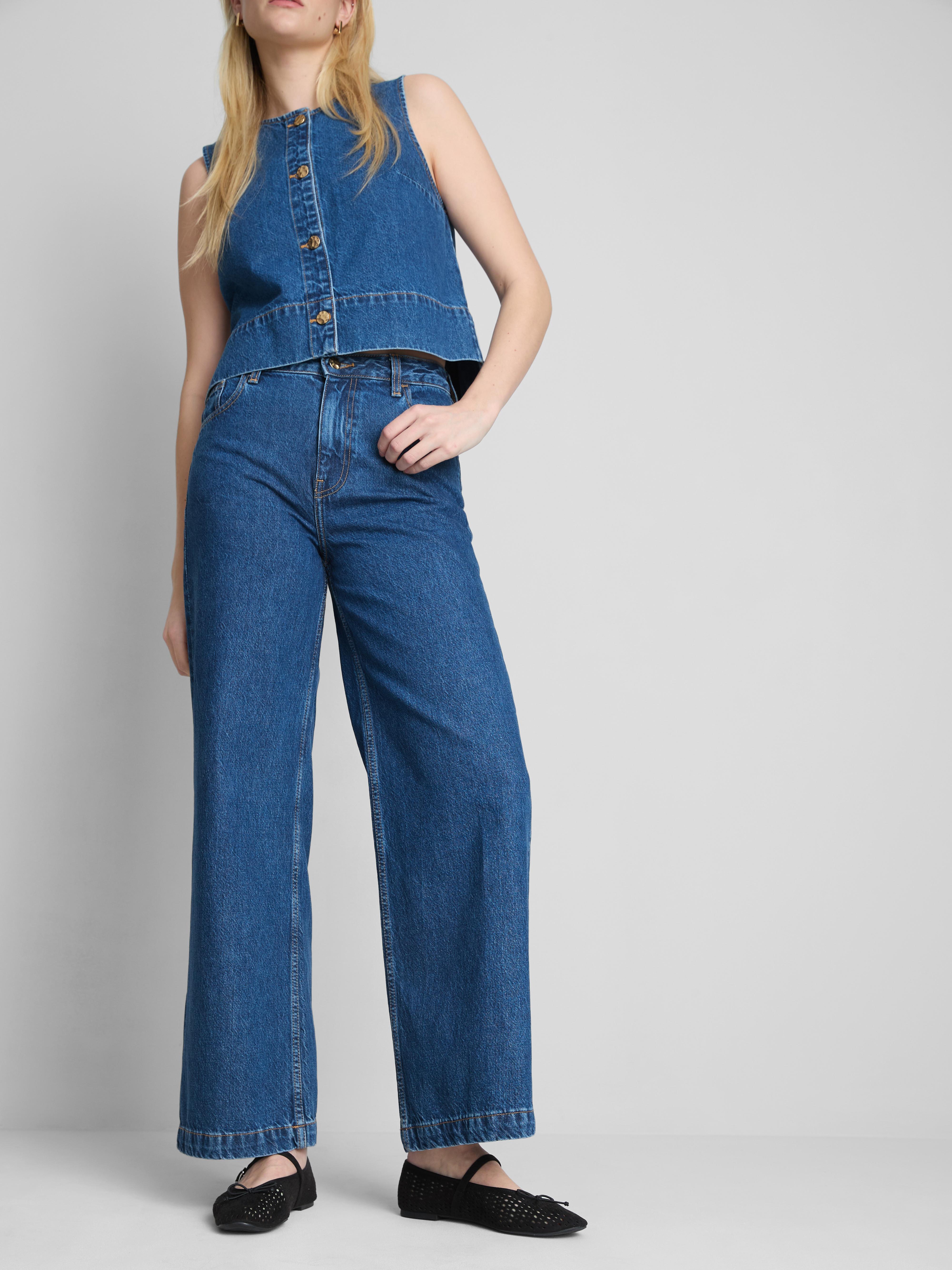 Cotton Denim Wide Leg Jeans