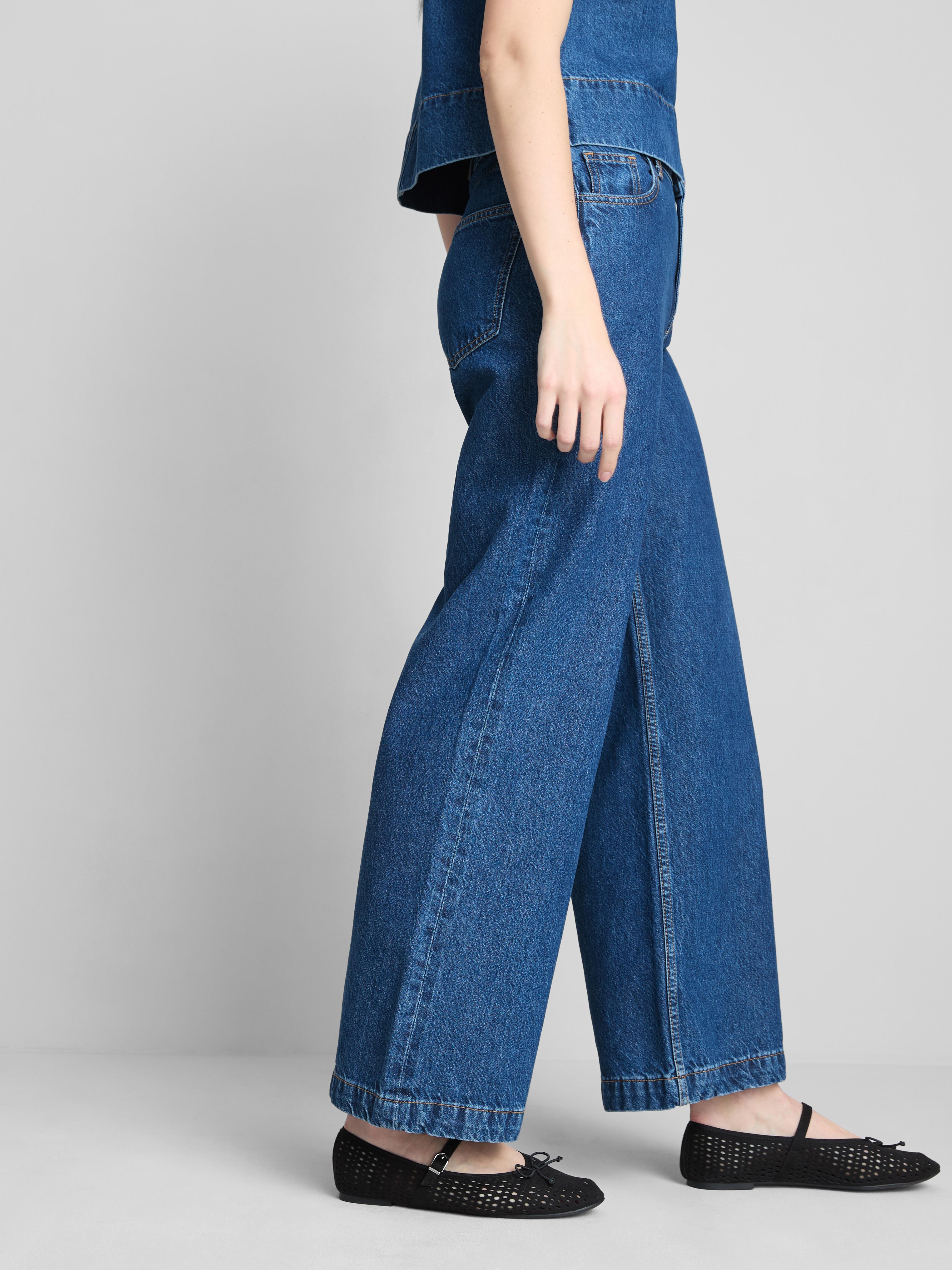 Cotton Denim Wide Leg Jeans