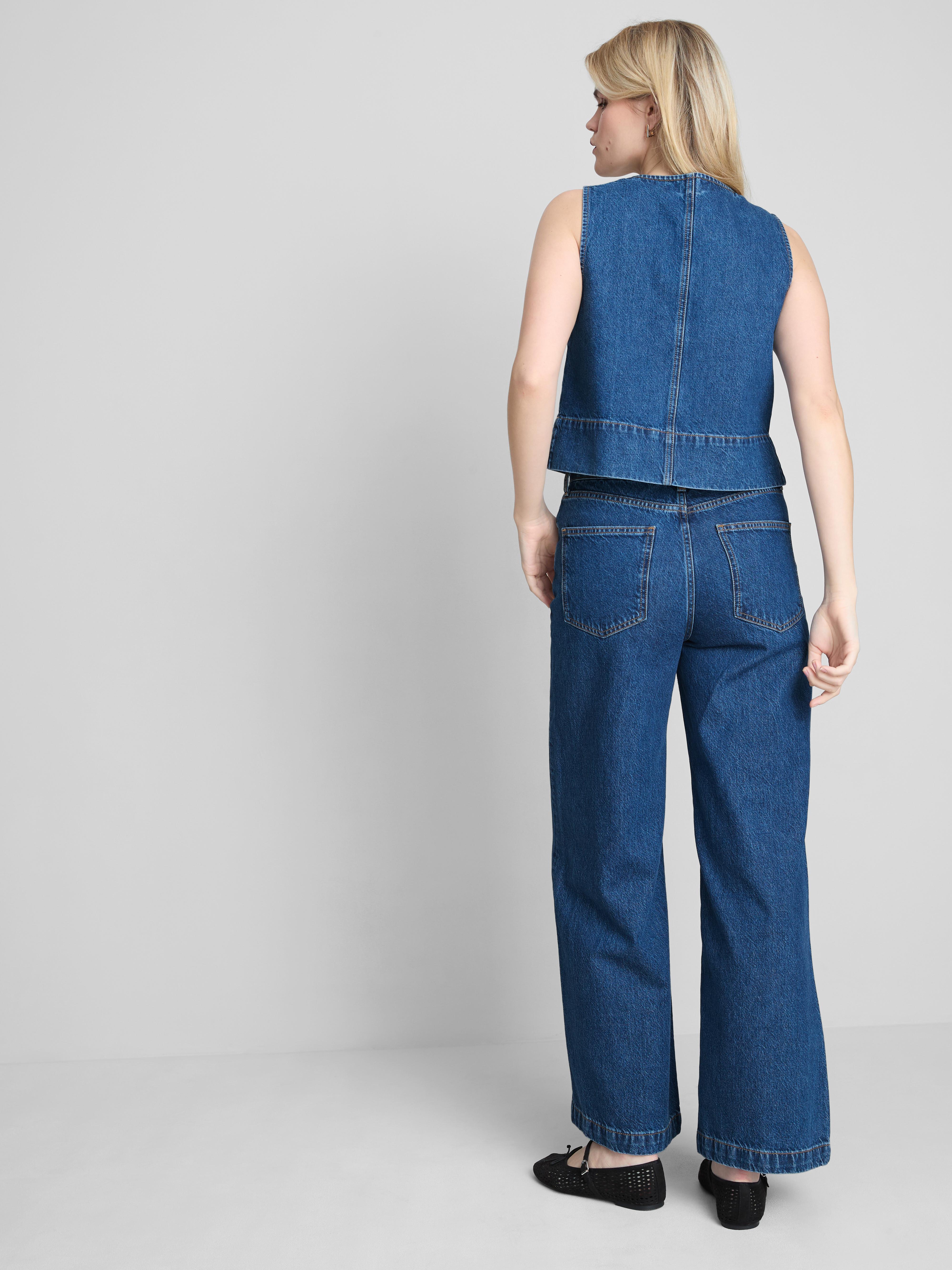 Cotton Denim Wide Leg Jeans