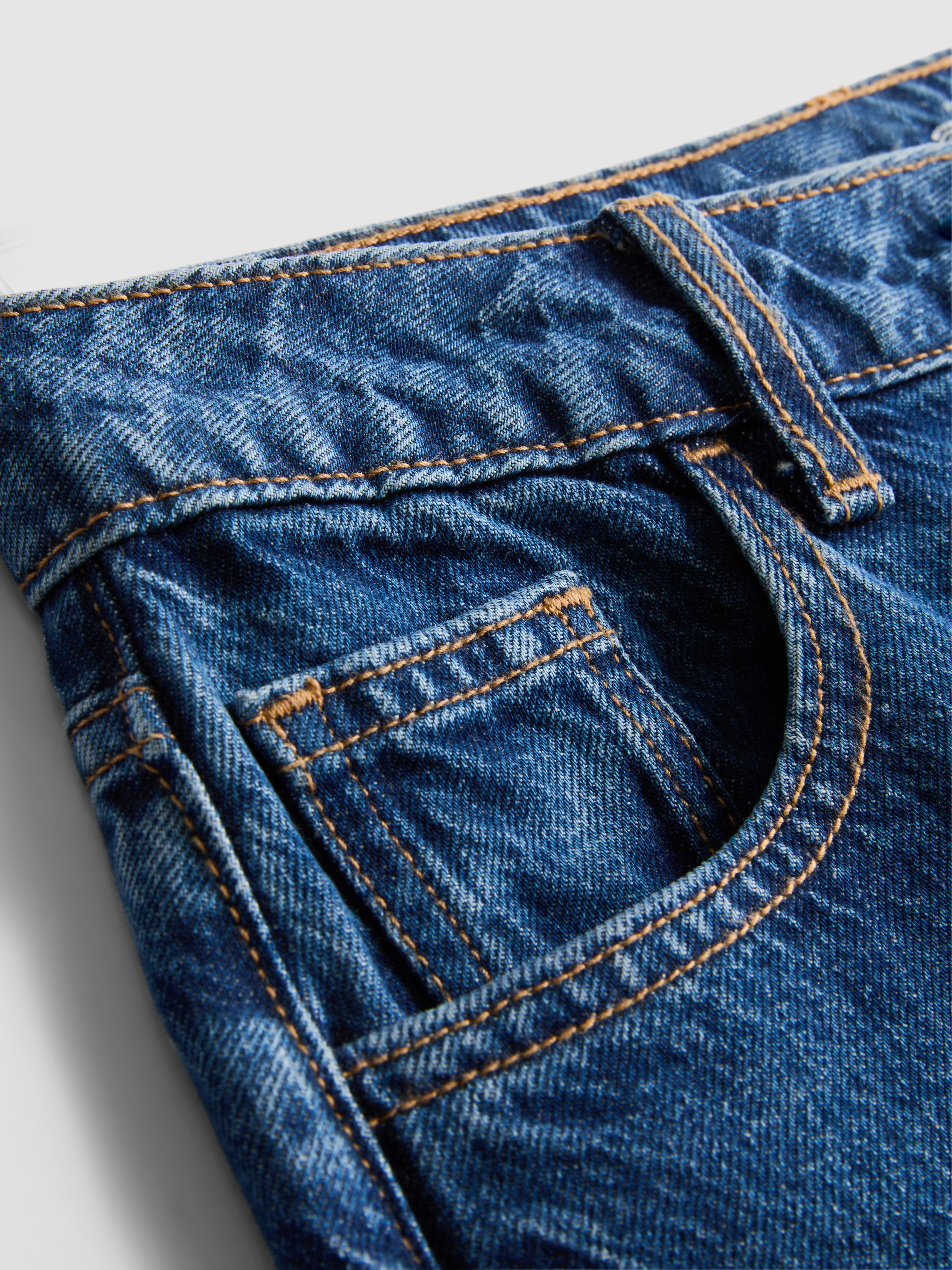 Cotton Denim Wide Leg Jeans