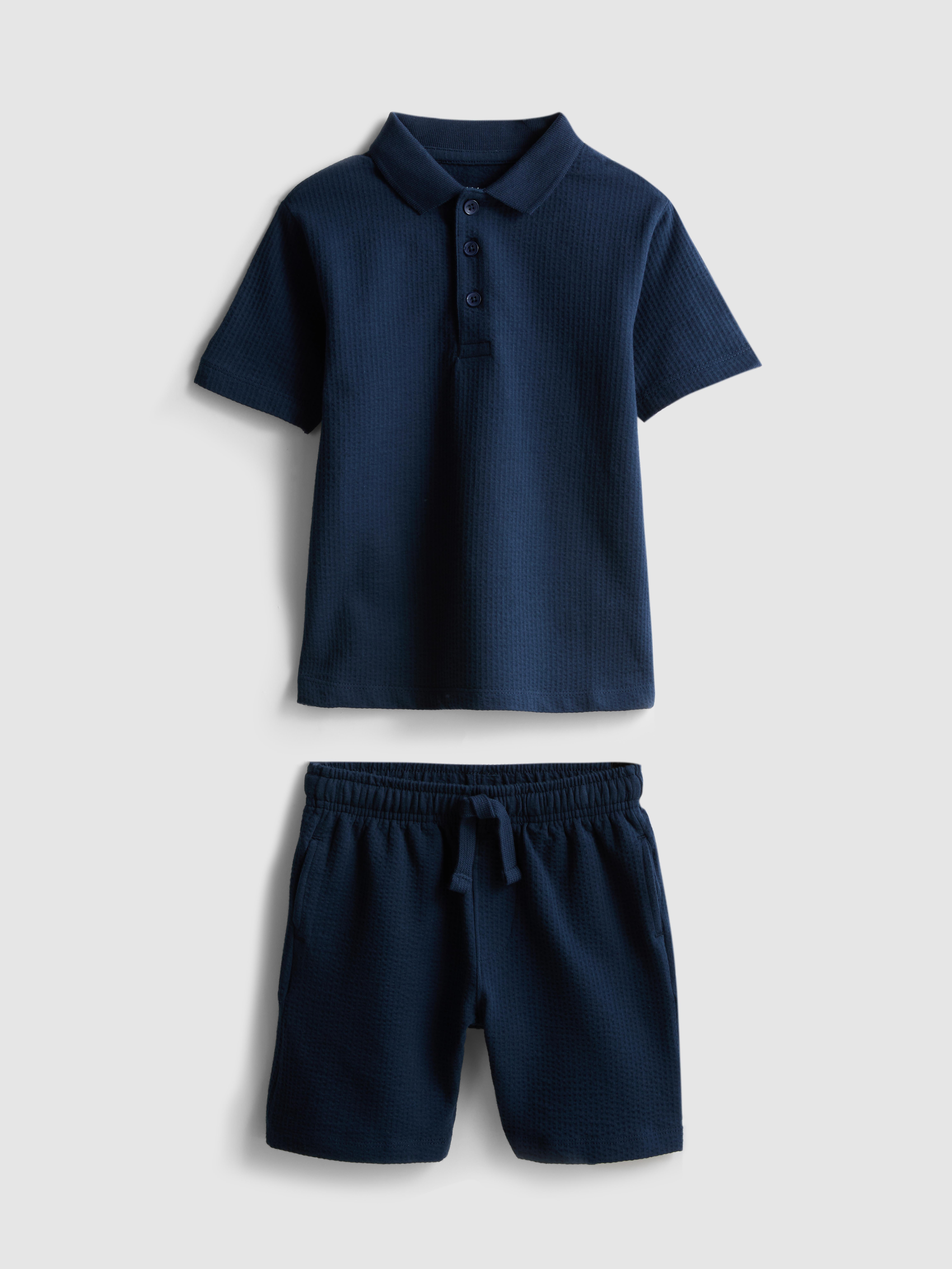 1.5-8yrs | Textured Polo Shirt and Shorts Set