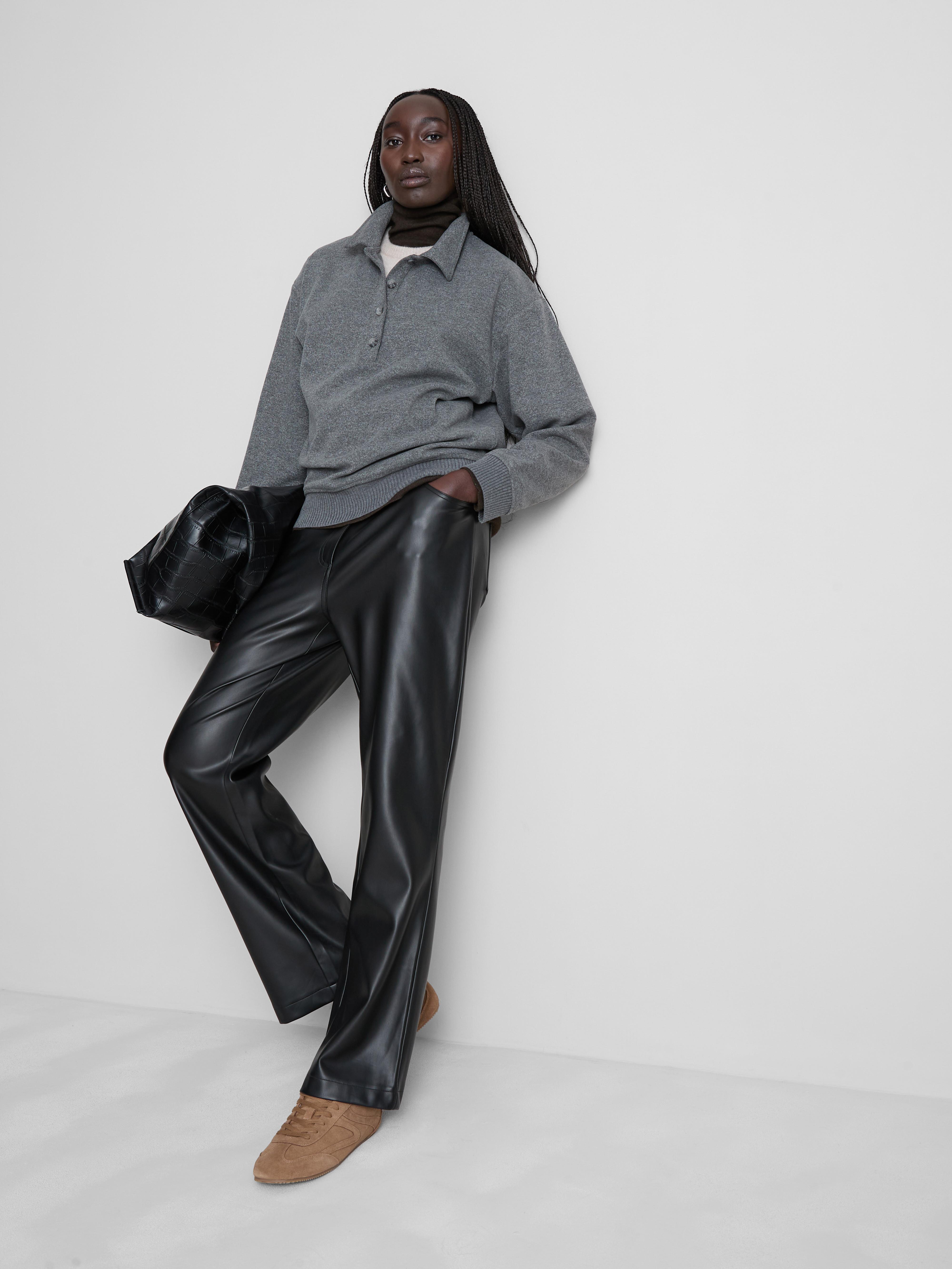 Faux Leather Straight Leg Trousers