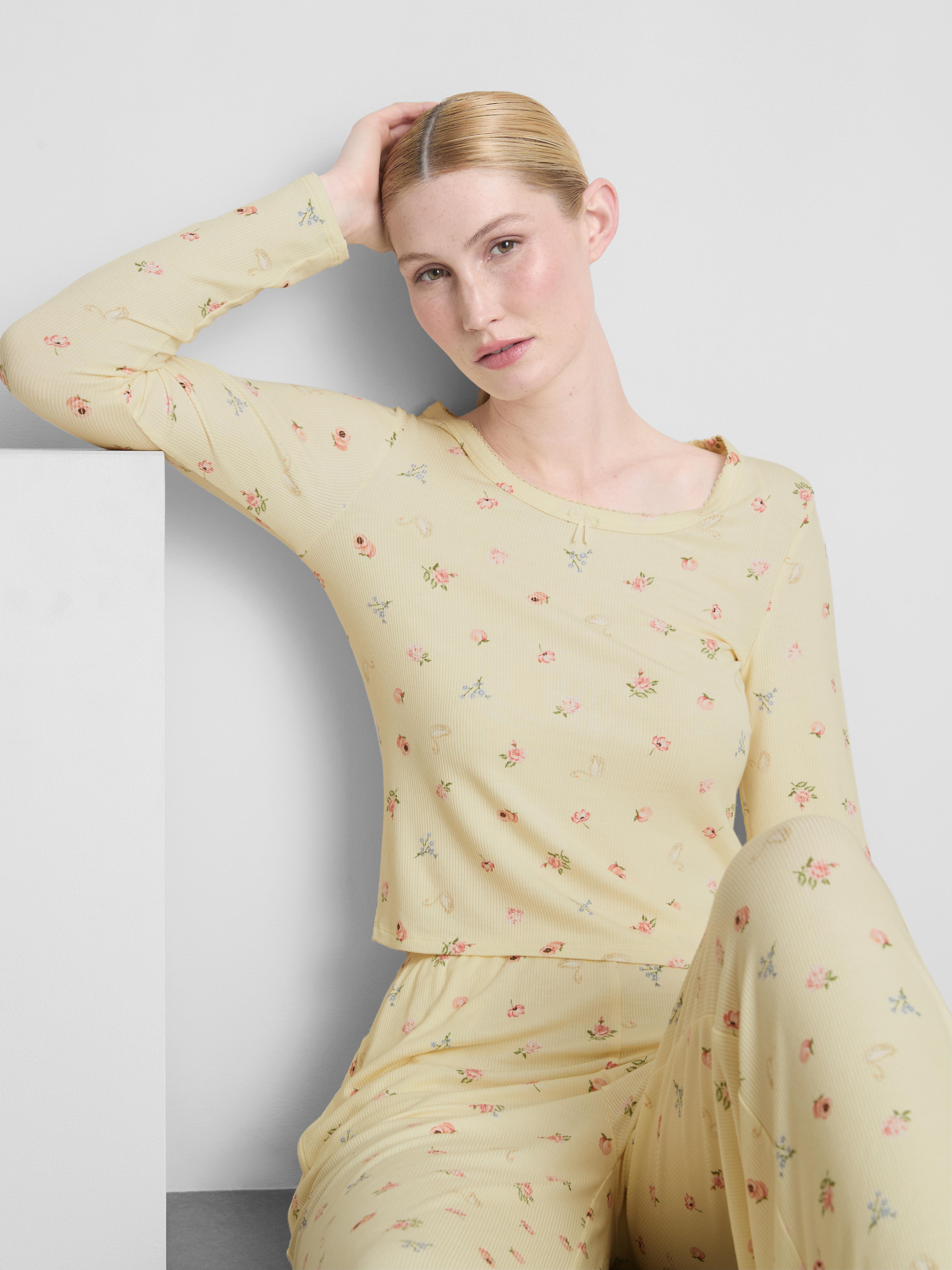 Floral Ribbed Long Sleeve Pyjama Top