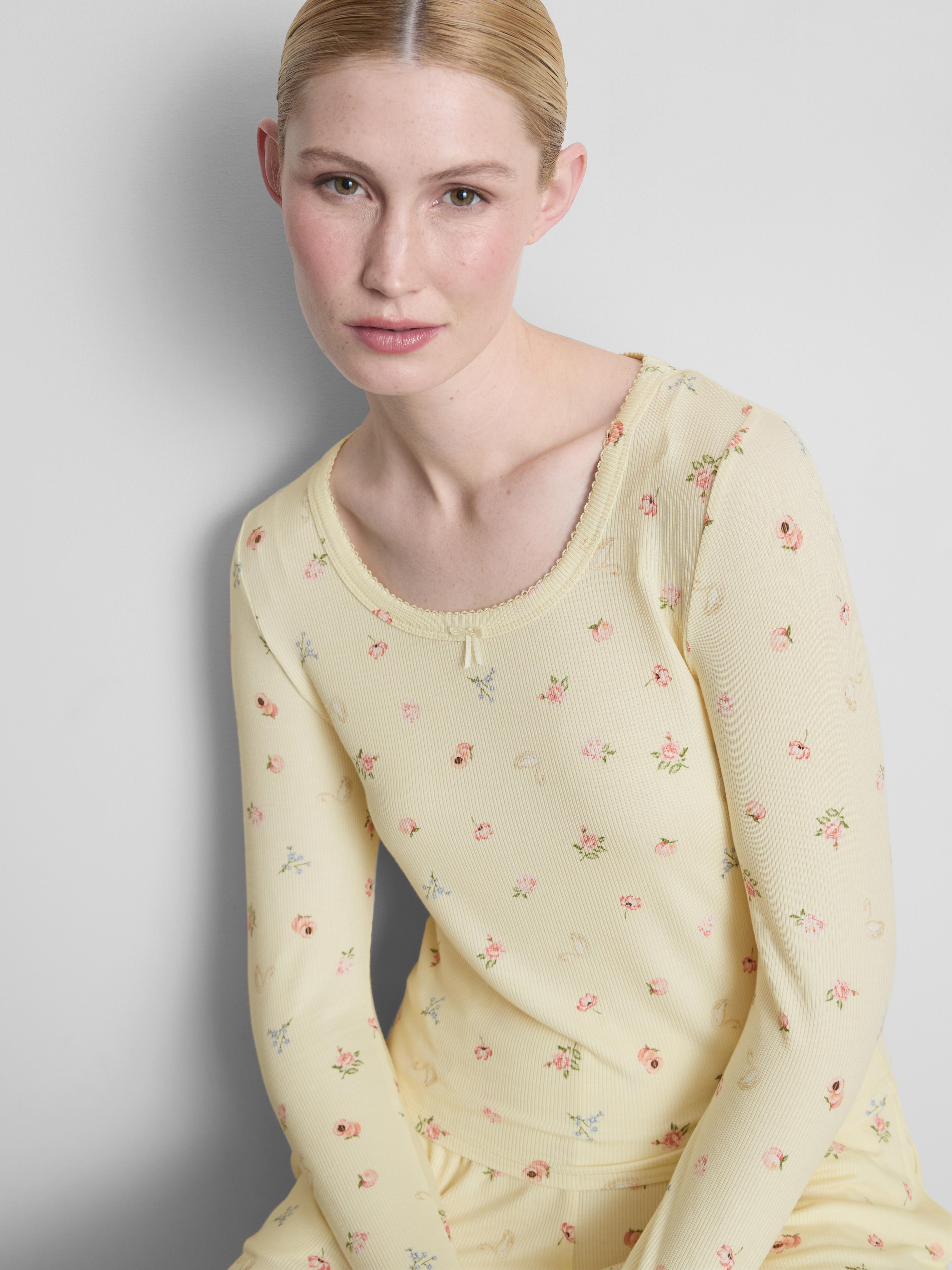 Floral Ribbed Long Sleeve Pyjama Top