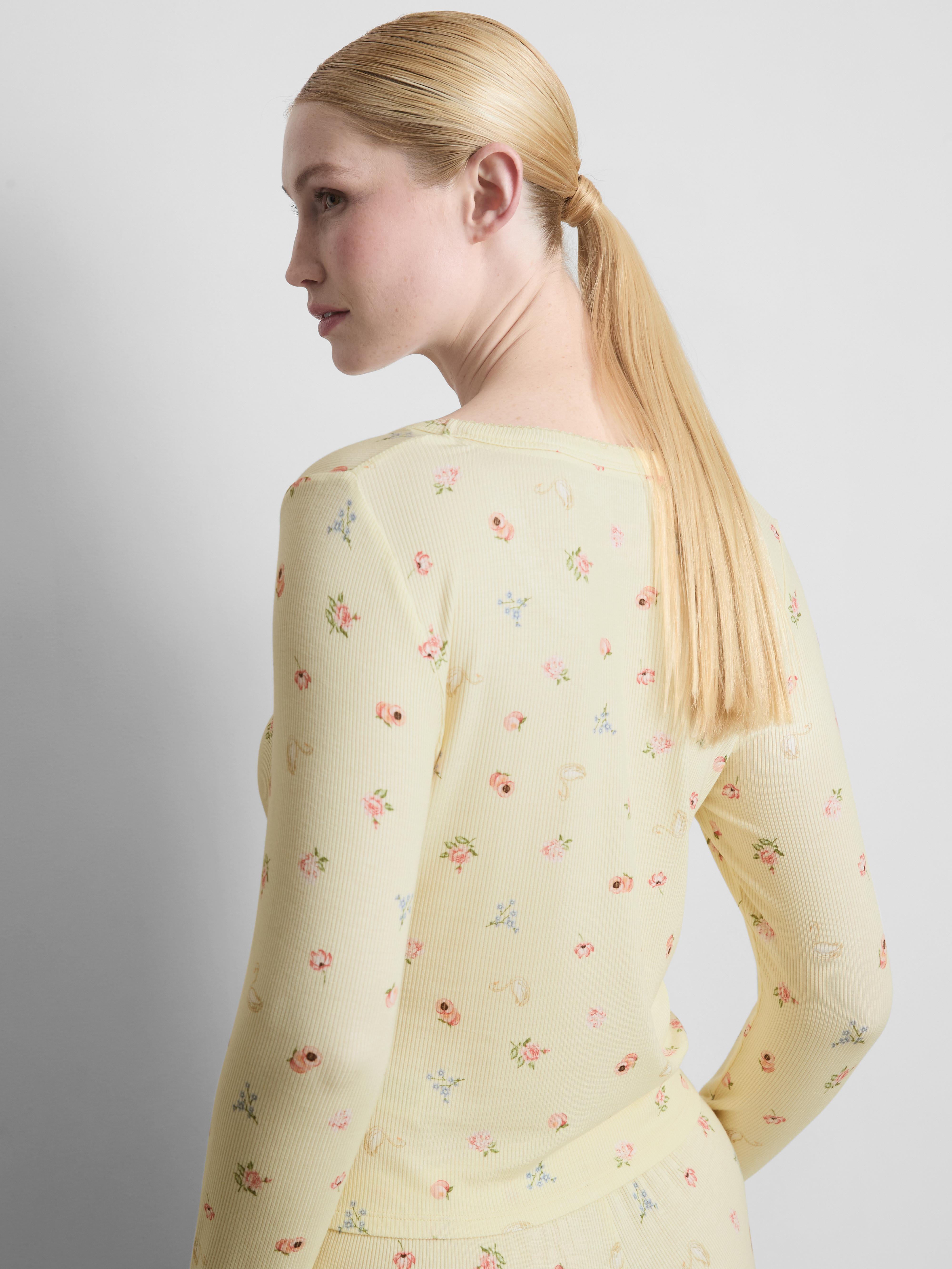 Floral Ribbed Long Sleeve Pyjama Top