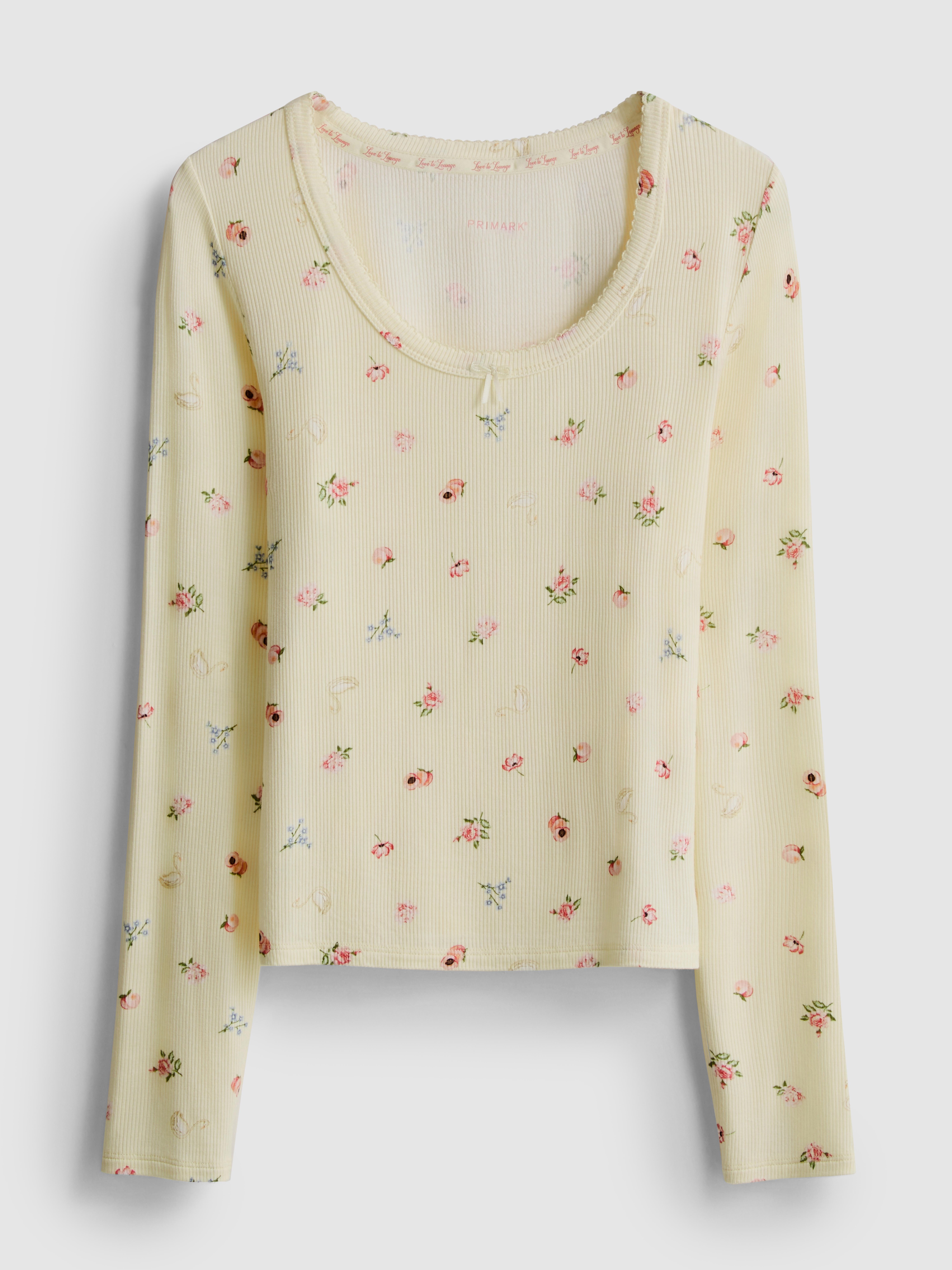 Floral Ribbed Long Sleeve Pyjama Top