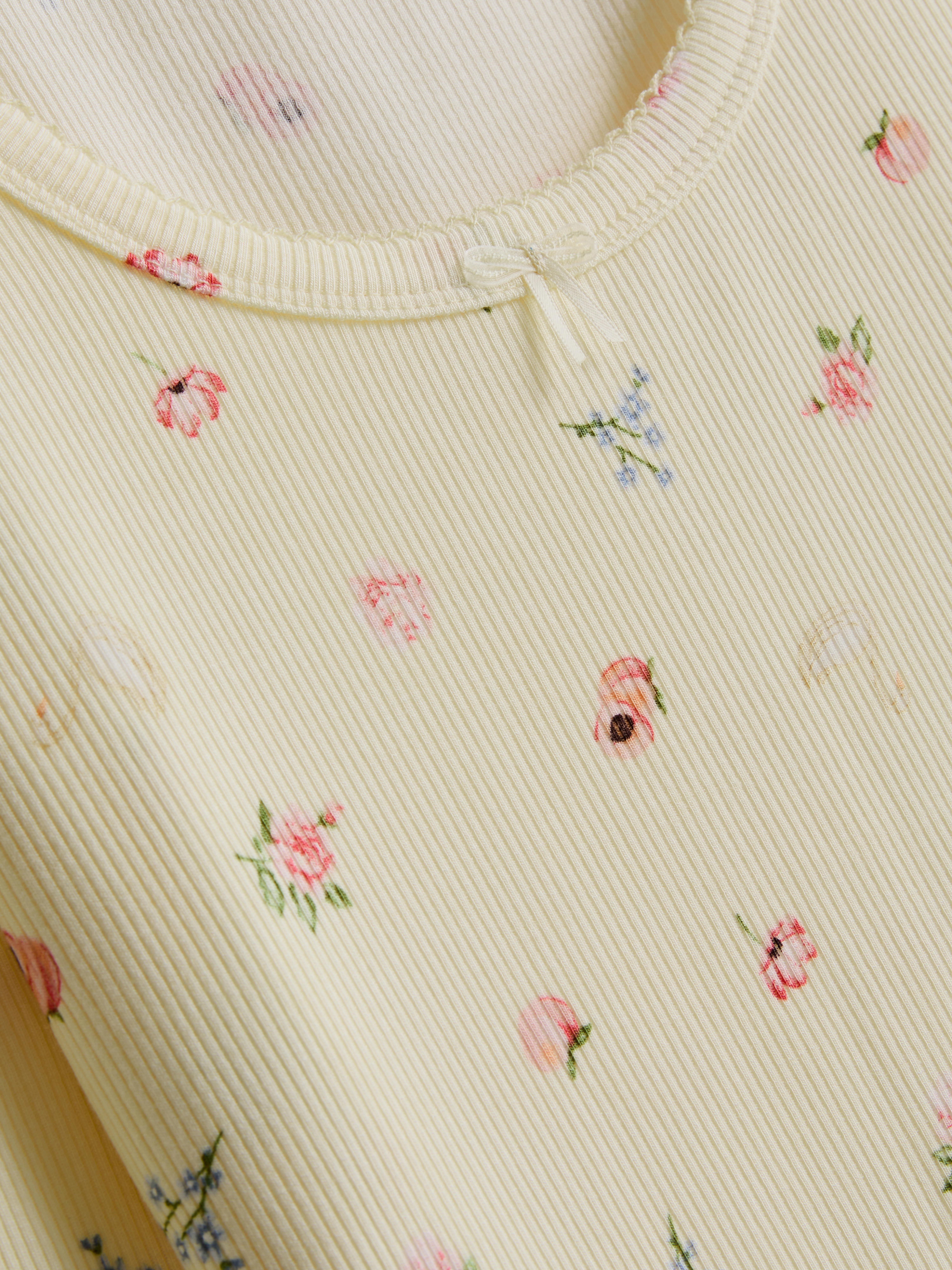 Floral Ribbed Long Sleeve Pyjama Top