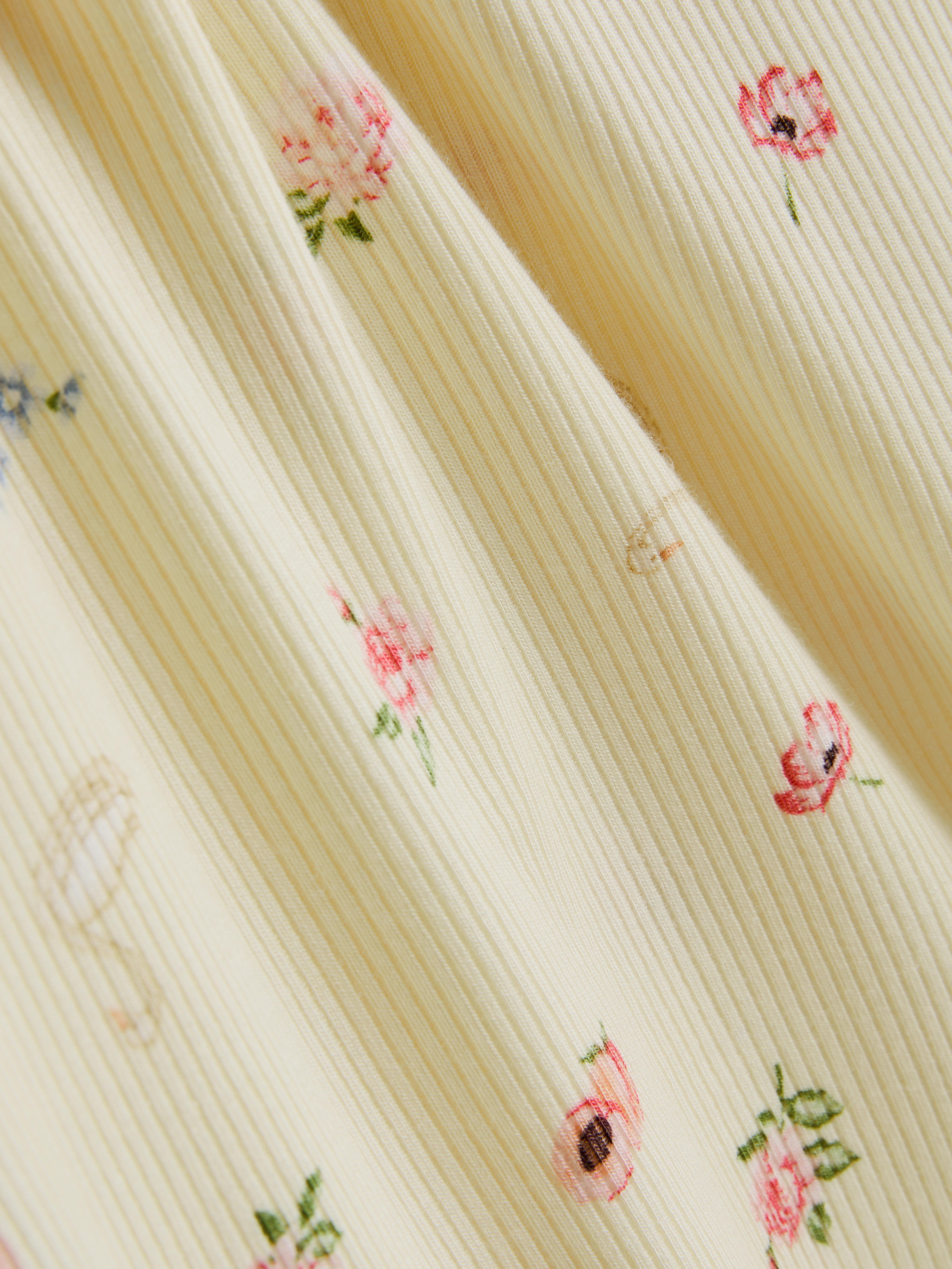 Floral Ribbed Long Sleeve Pyjama Top