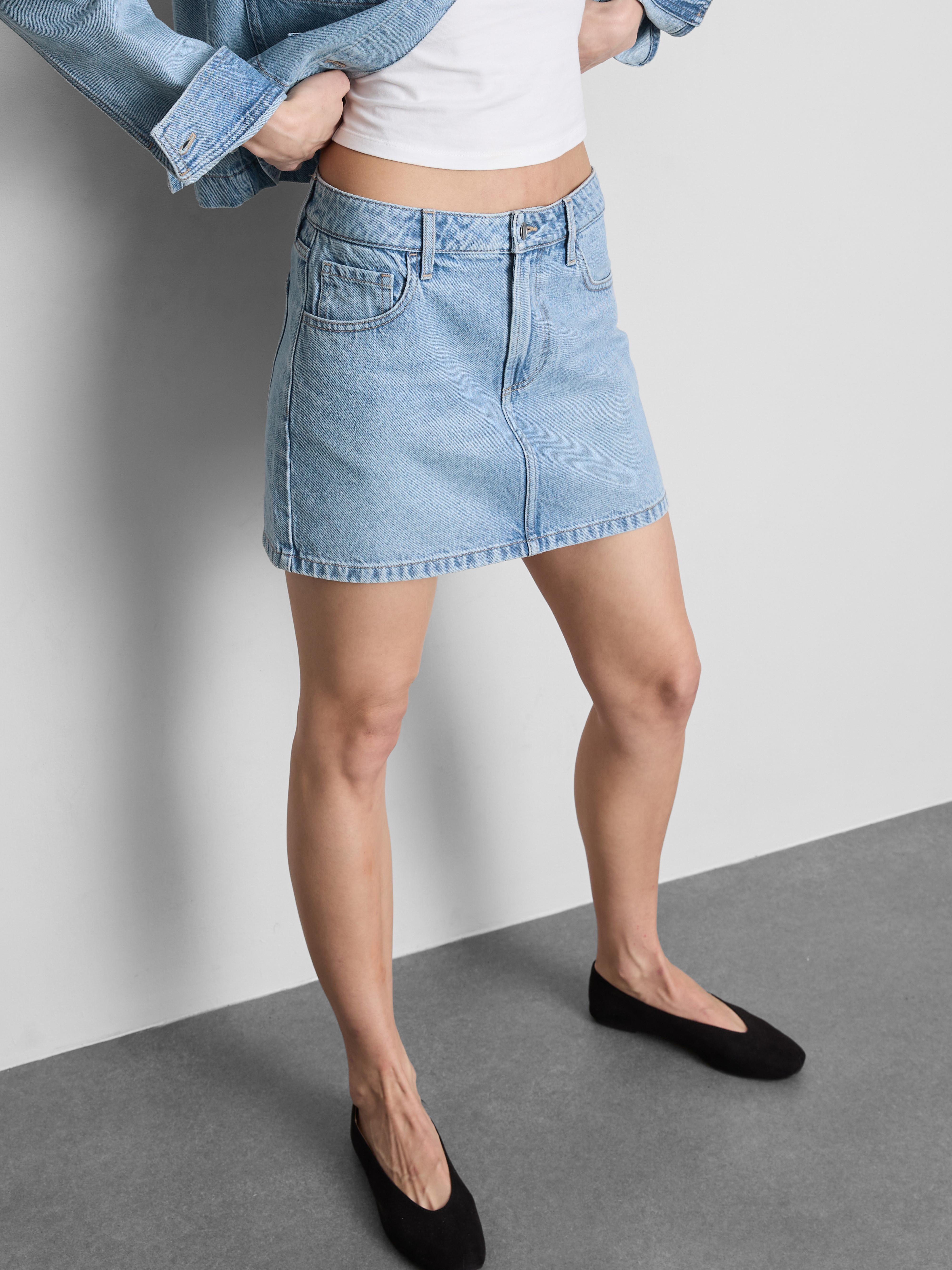 Minirock aus Baumwoll-Denim Hellblau