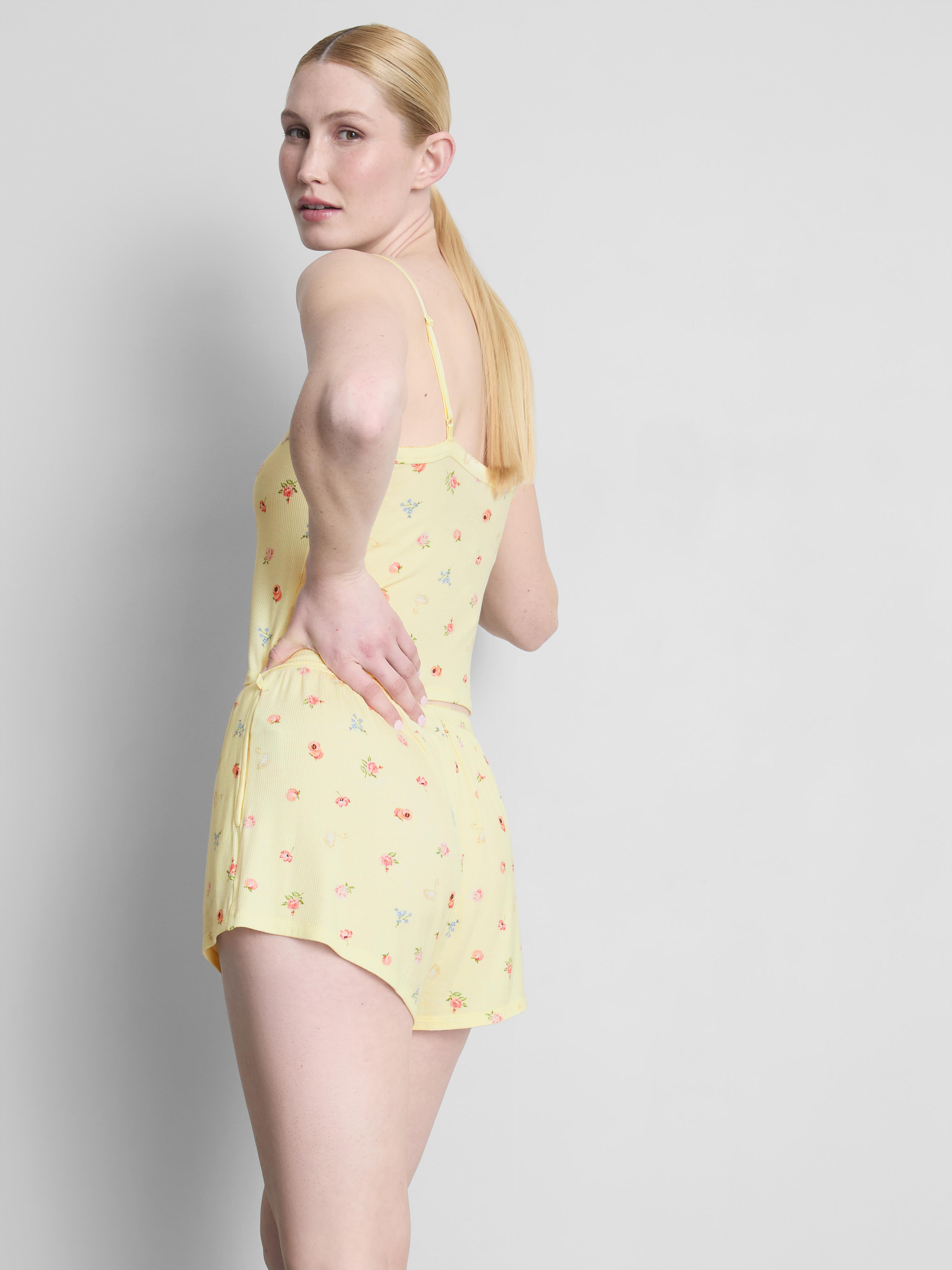 Floral Ribbed Printed Pajama Shorts