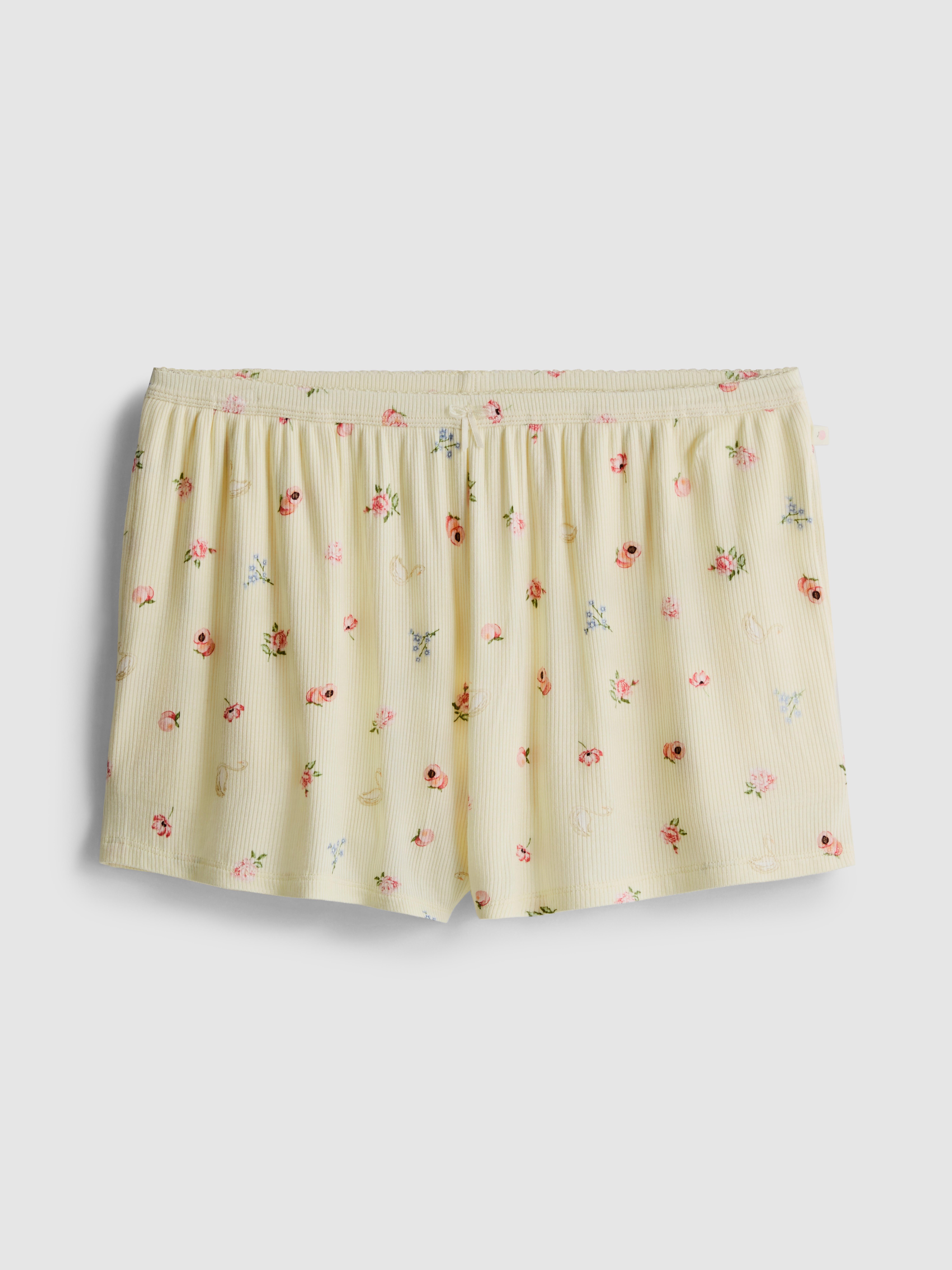 Floral Ribbed Printed Pajama Shorts