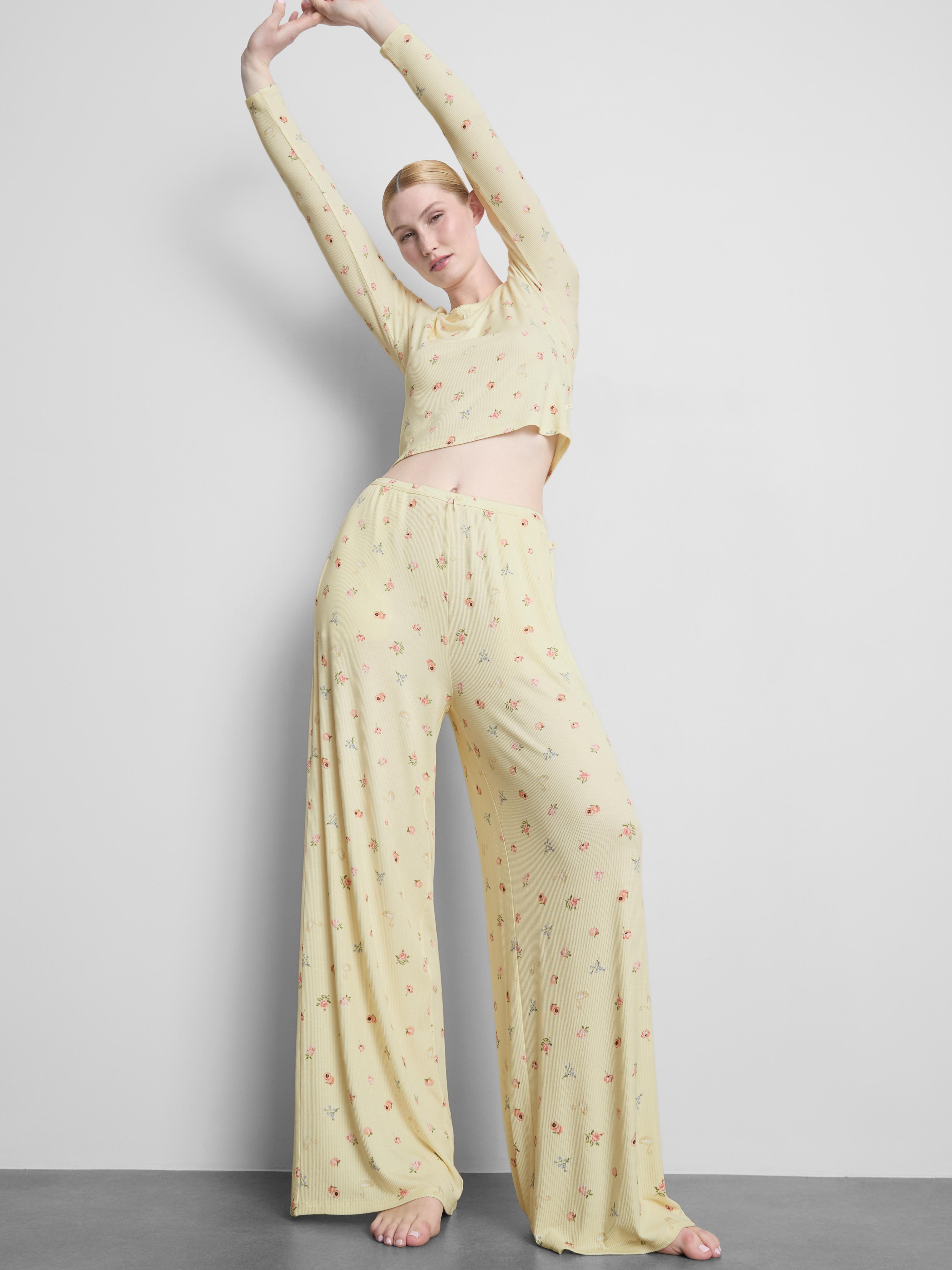 Floral Ribbed Pajama Bottoms