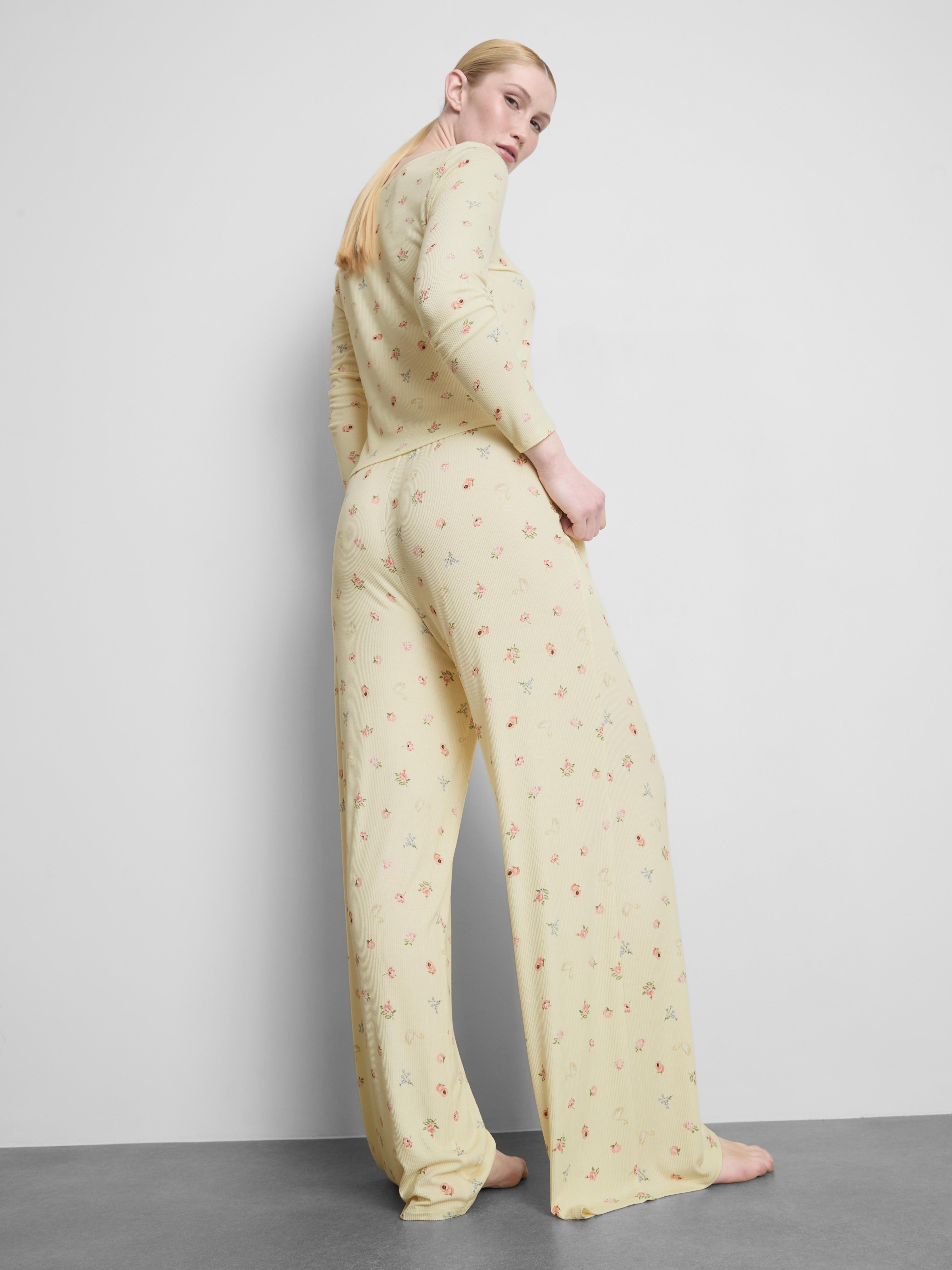 Floral Ribbed Pajama Bottoms