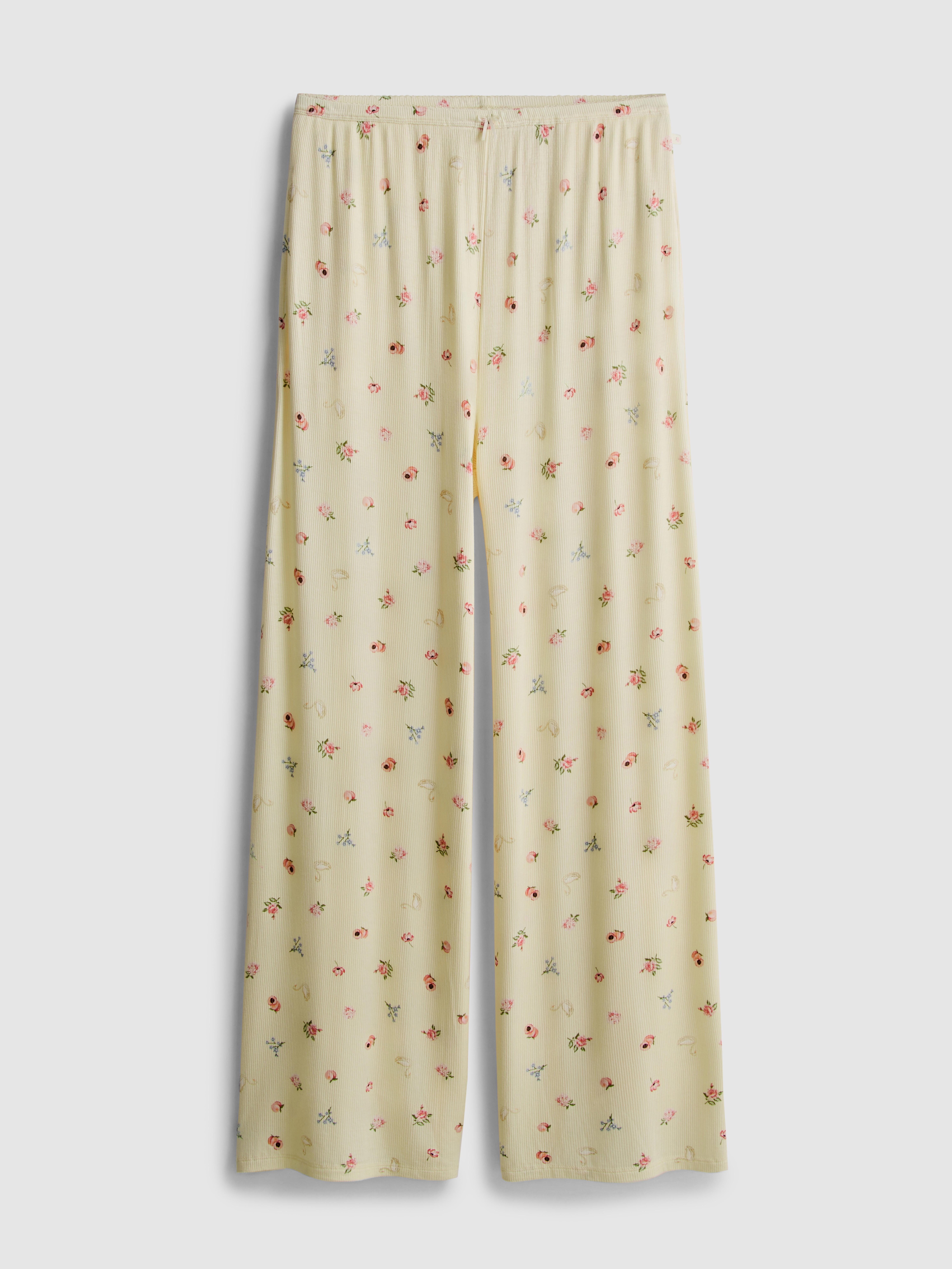 Floral Ribbed Pajama Bottoms