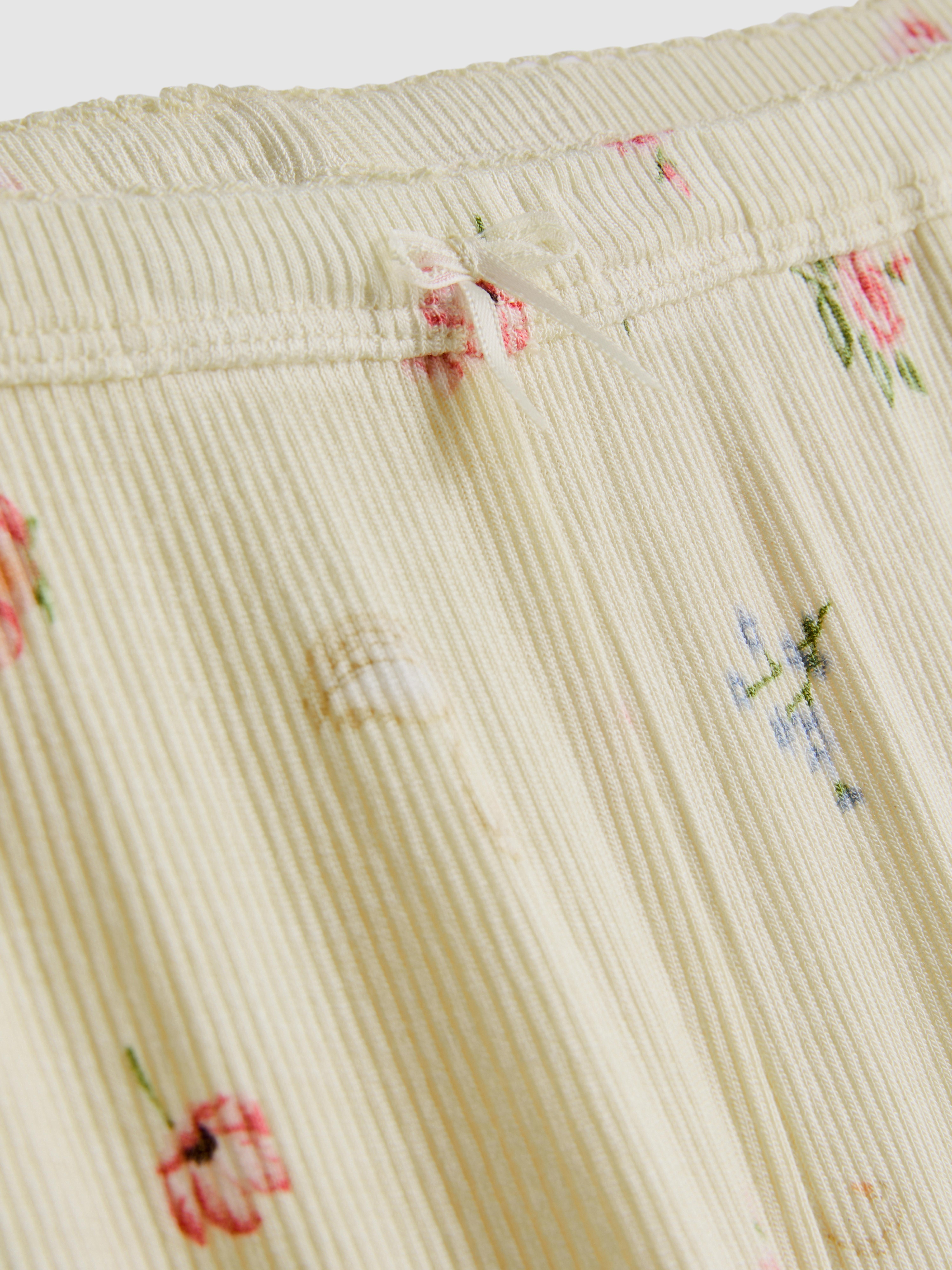 Floral Ribbed Pajama Bottoms