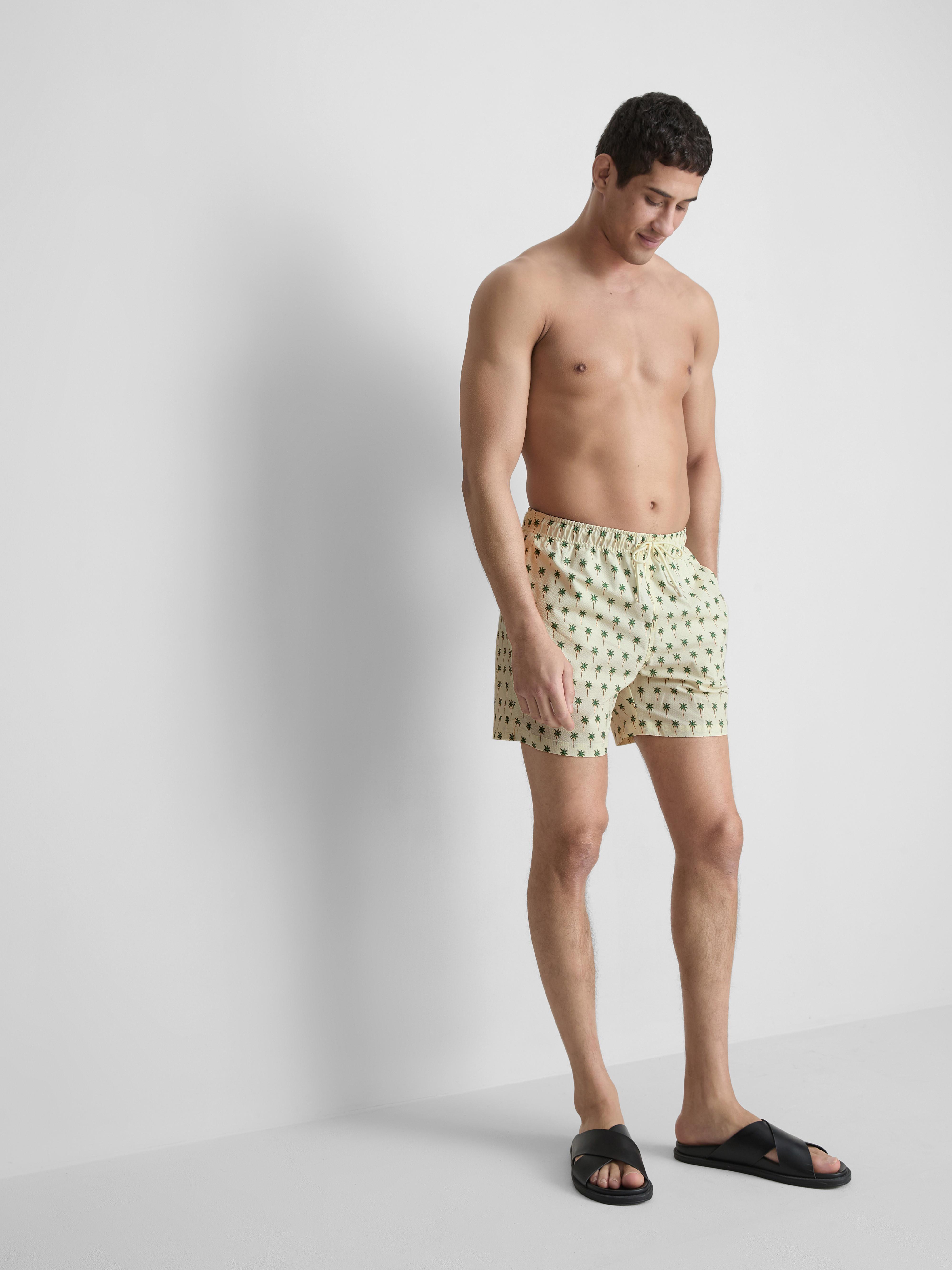 Men's Ivory Palm Tree Textured Swimming Shorts