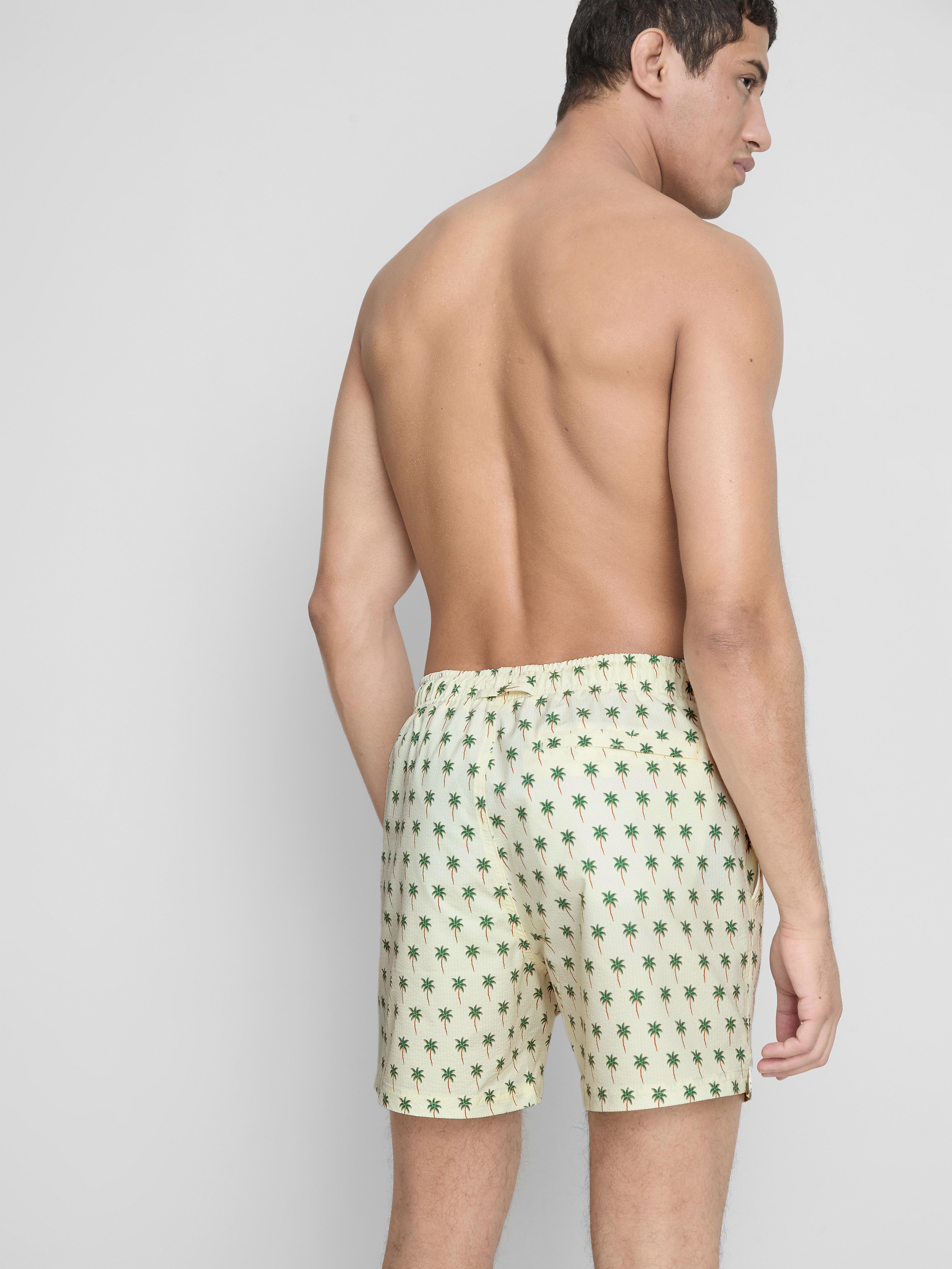 Men's Ivory Palm Tree Textured Swimming Shorts