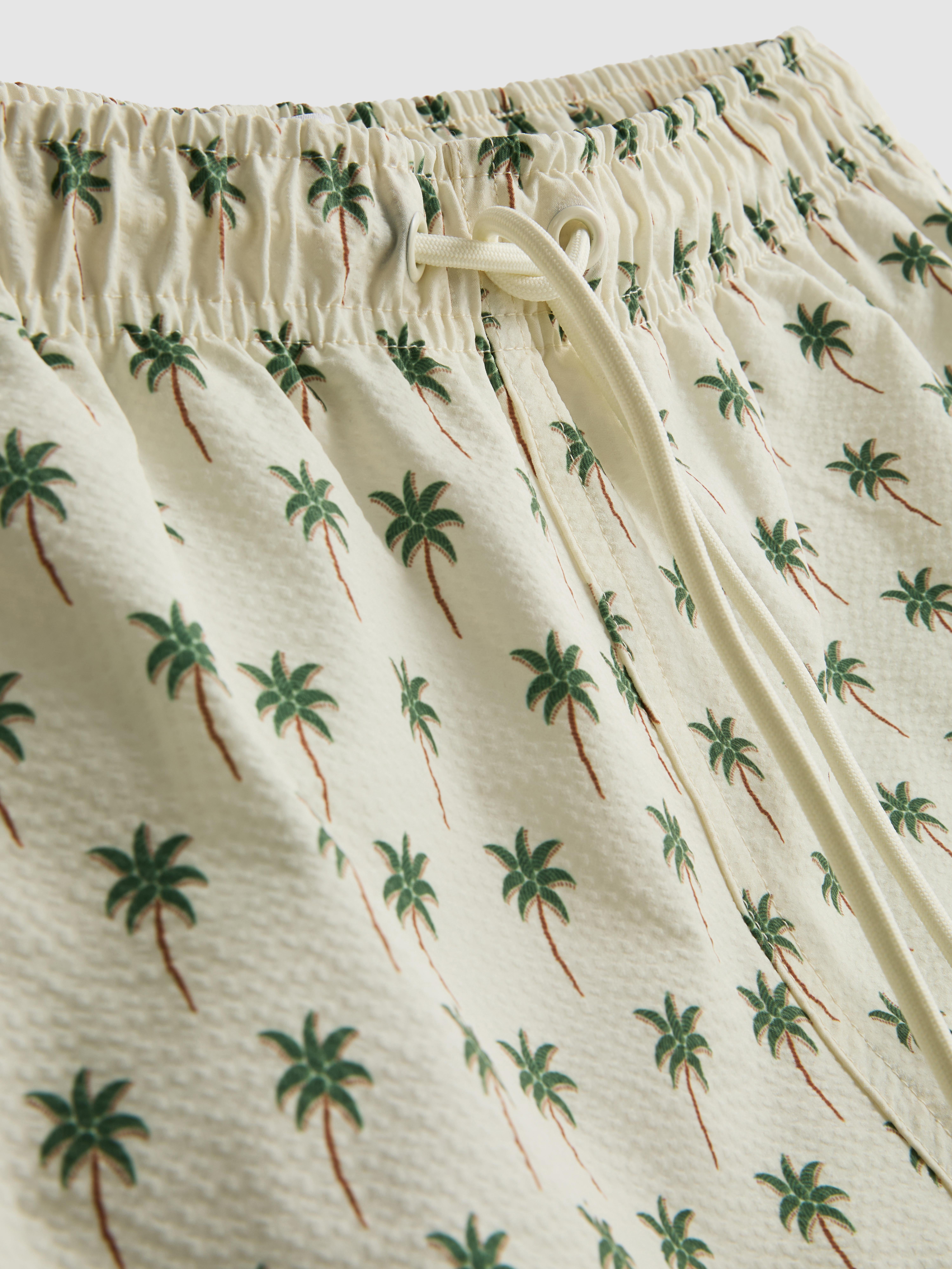 Men's Ivory Palm Tree Textured Swimming Shorts