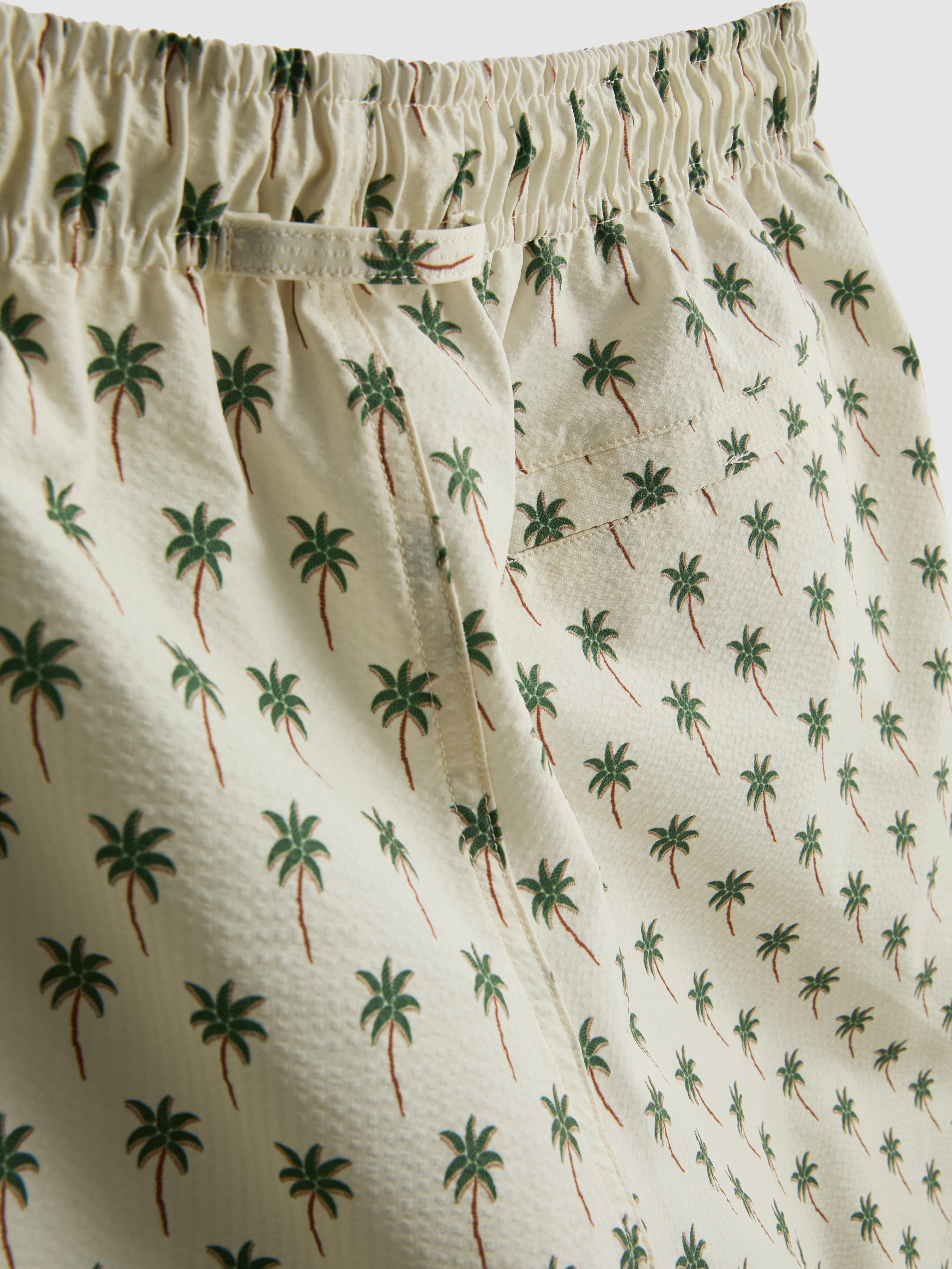 Men's Ivory Palm Tree Textured Swimming Shorts