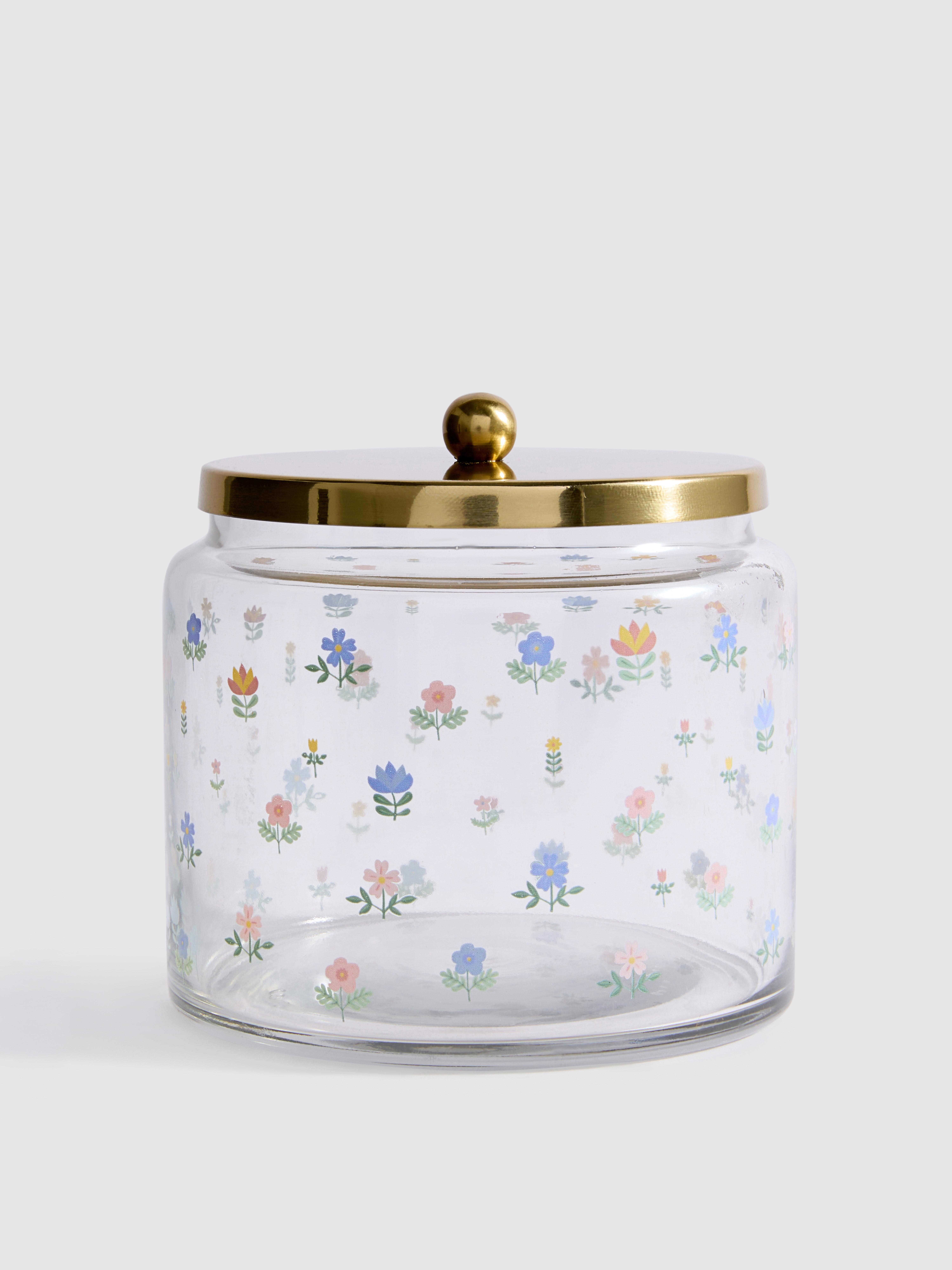 Frasco de vidrio estampado con flores